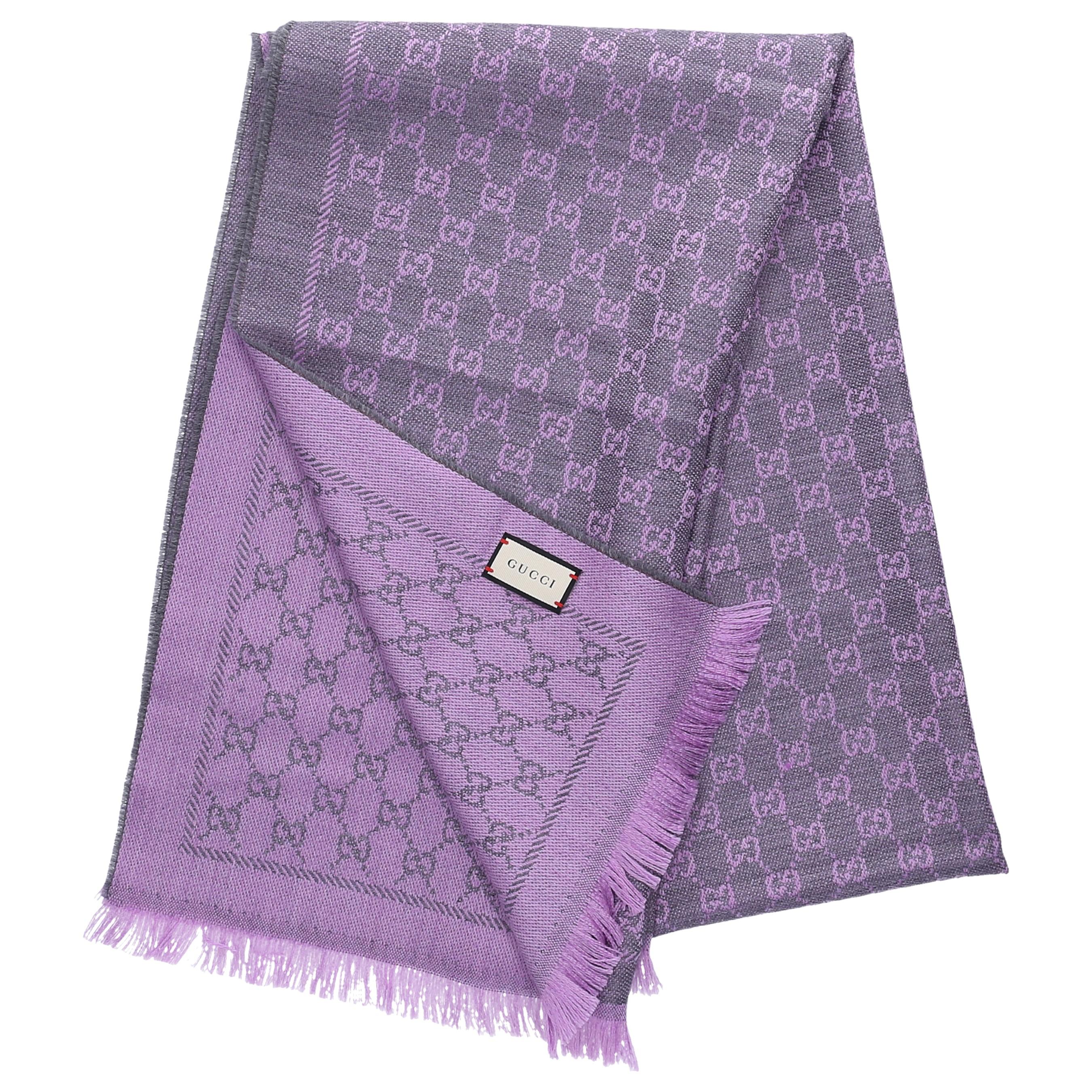 Lyst - Gucci Scarf 3g200 Cotton Logo Purple Grey in Purple
