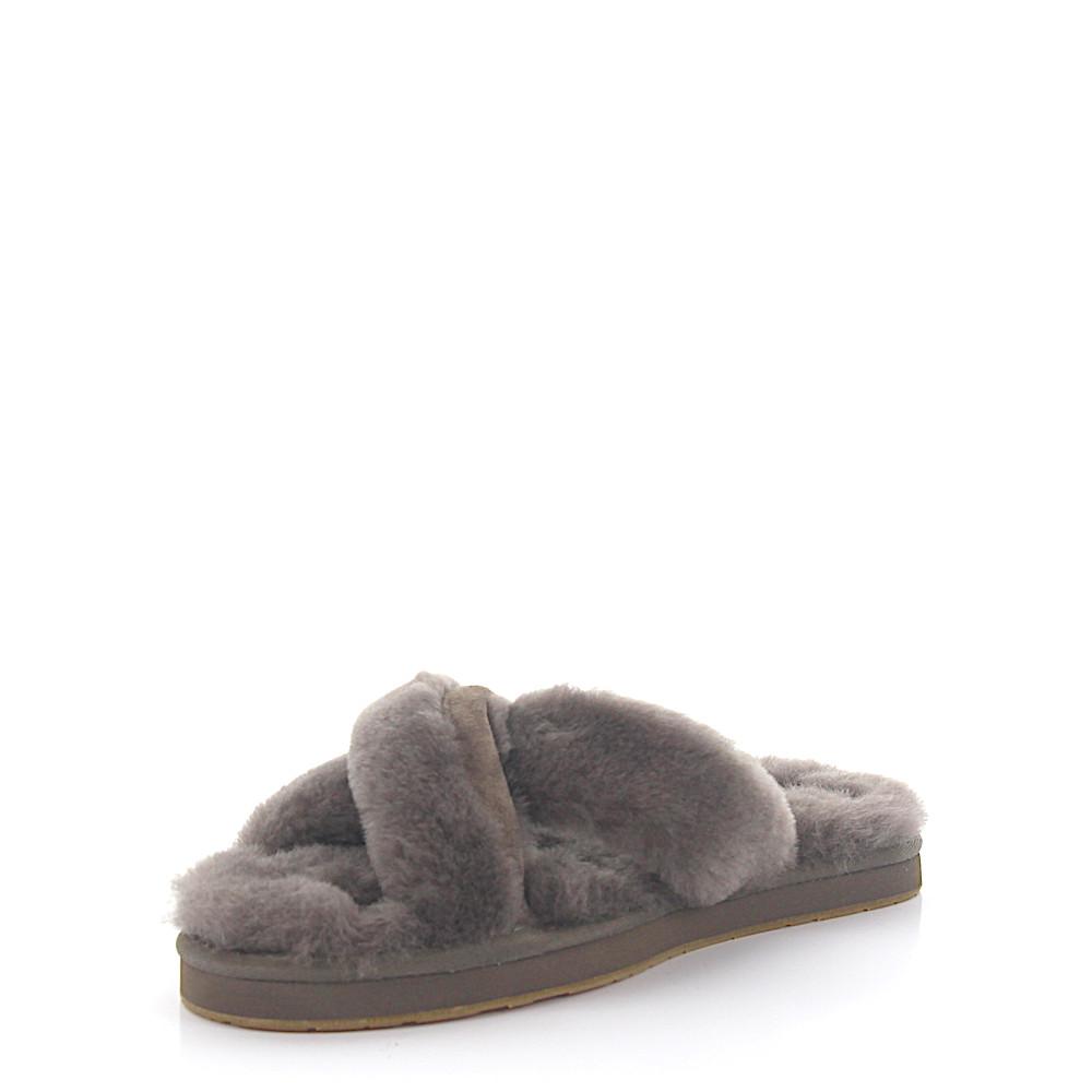 UGG Hausschuhe Sandalen ABELA Lammfell grau Veloursleder UGG Hausschuhe Sandalen ABELA Lammfell grau Veloursleder