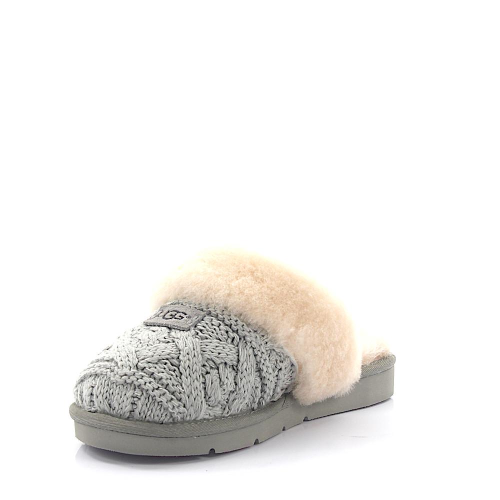 Ugg House Slippers Cozy Cable Knitted Grey Lamb Fur in Gray | Lyst