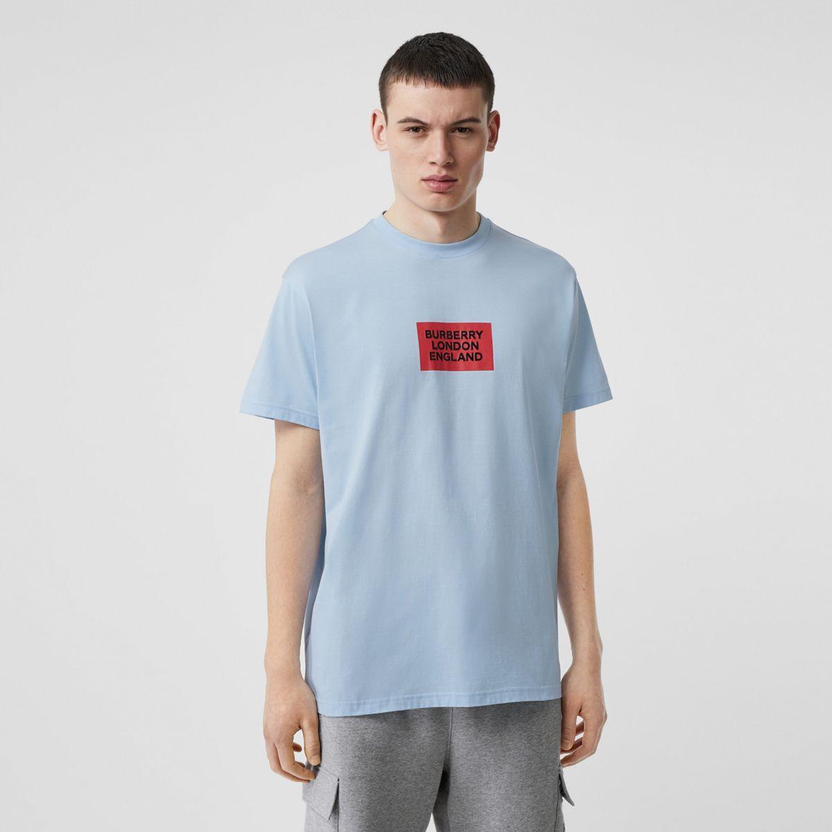 Burberry Logo Print Cotton Oversized T-shirt in Blue for Men - Lyst