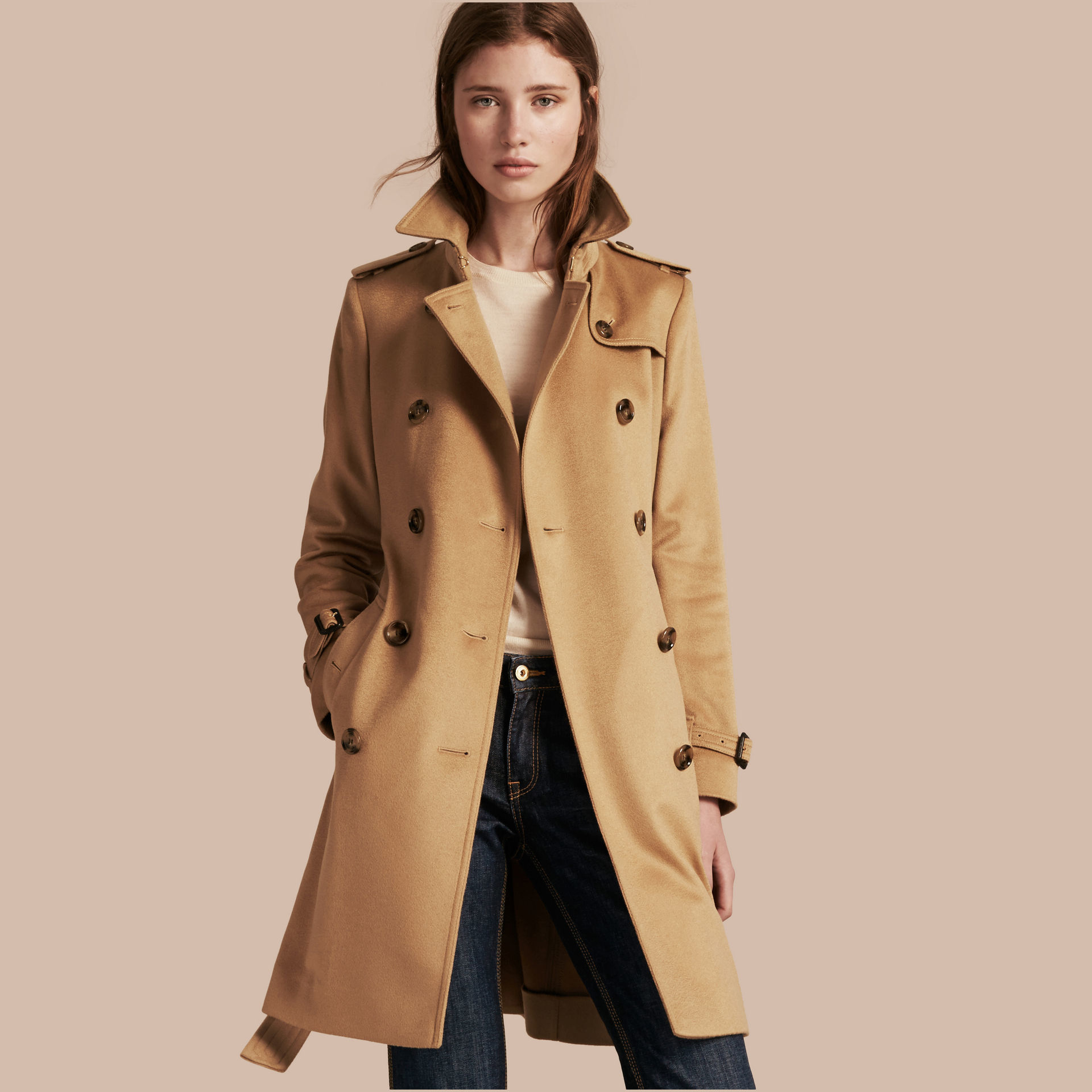 Burberry Kensington Fit Cashmere Trench Coat Camel in Natural | Lyst