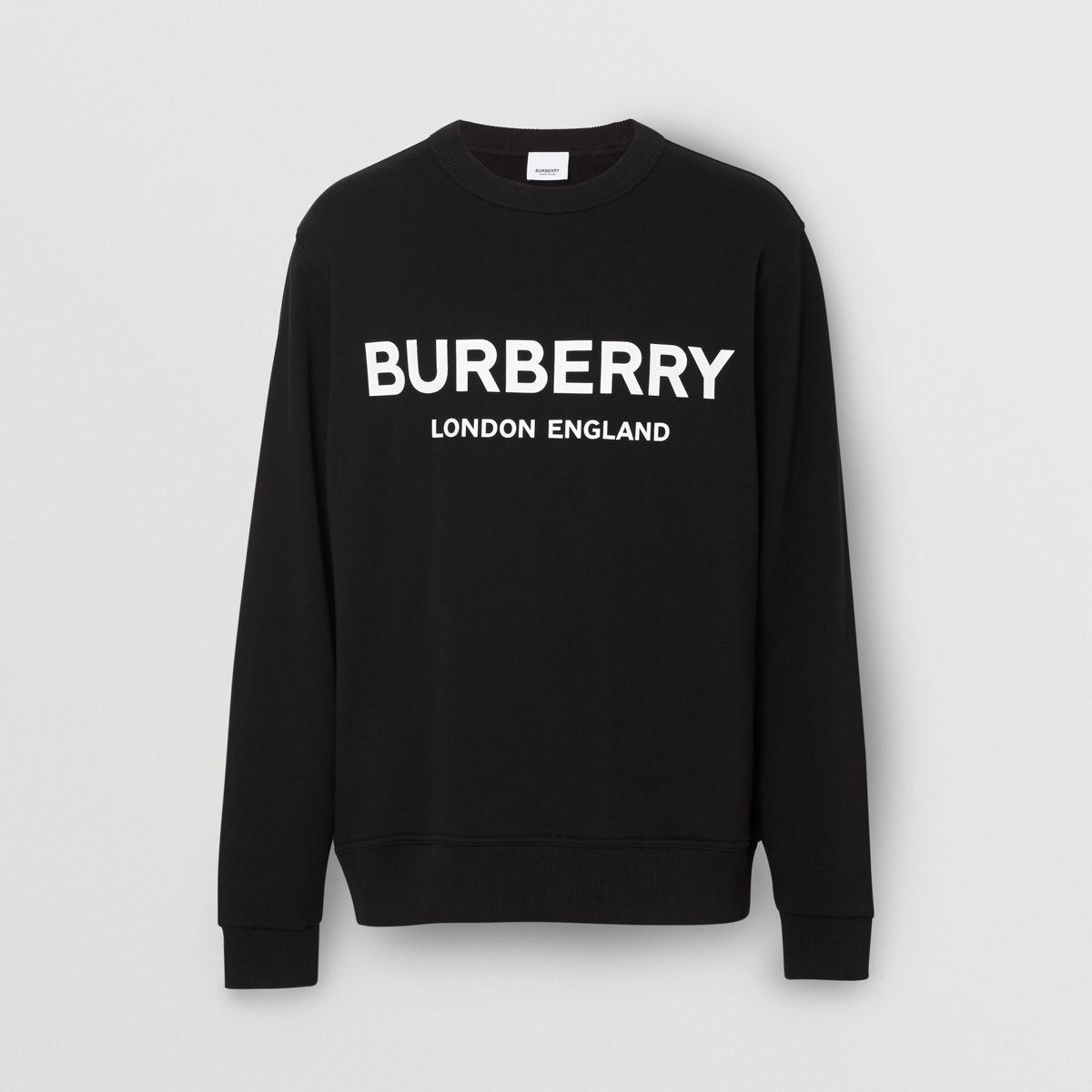 Burberry Logo Print Cotton Sweatshirt in Black for Men - Lyst