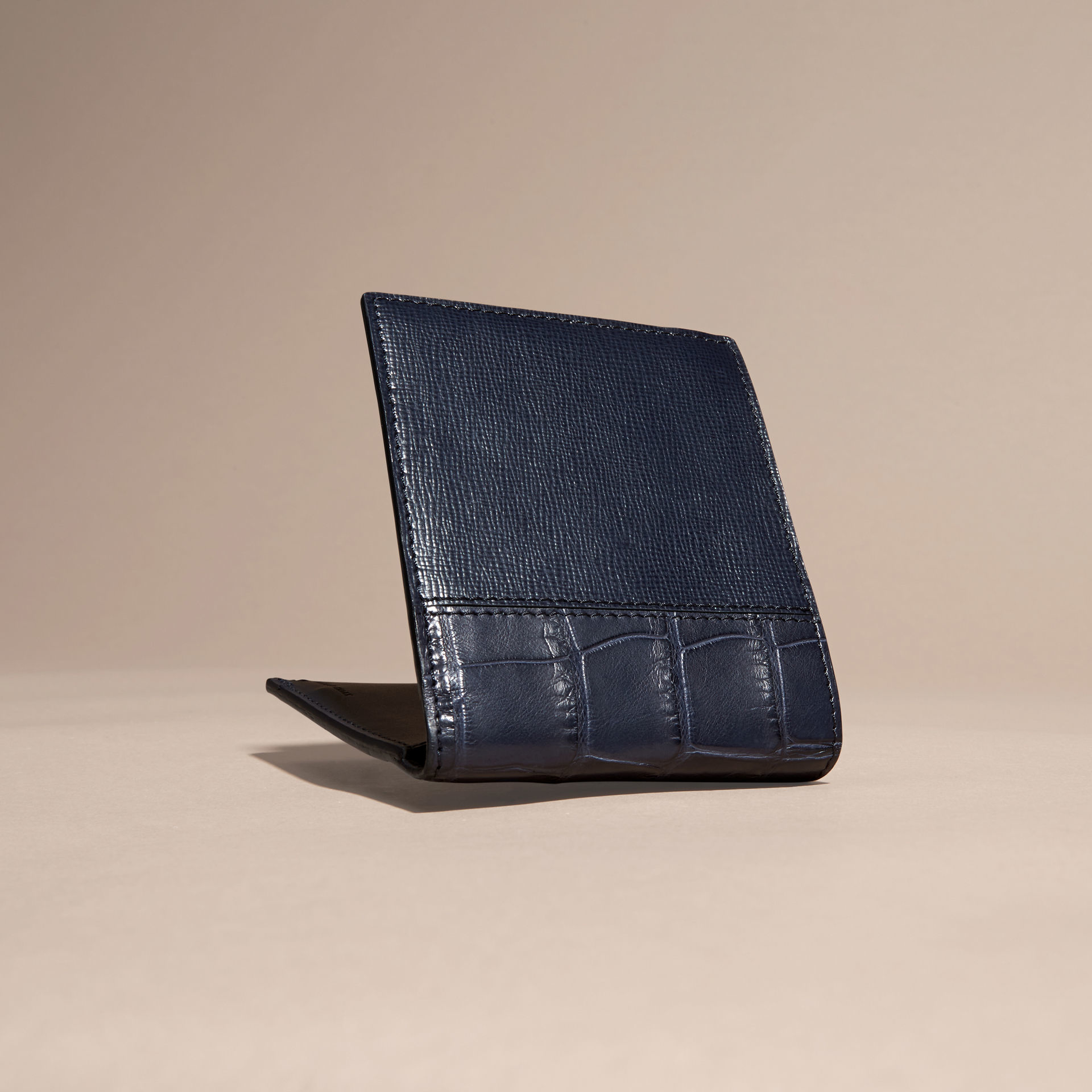 Burberry London Leather And Alligator Folding Wallet Dark Navy in Blue