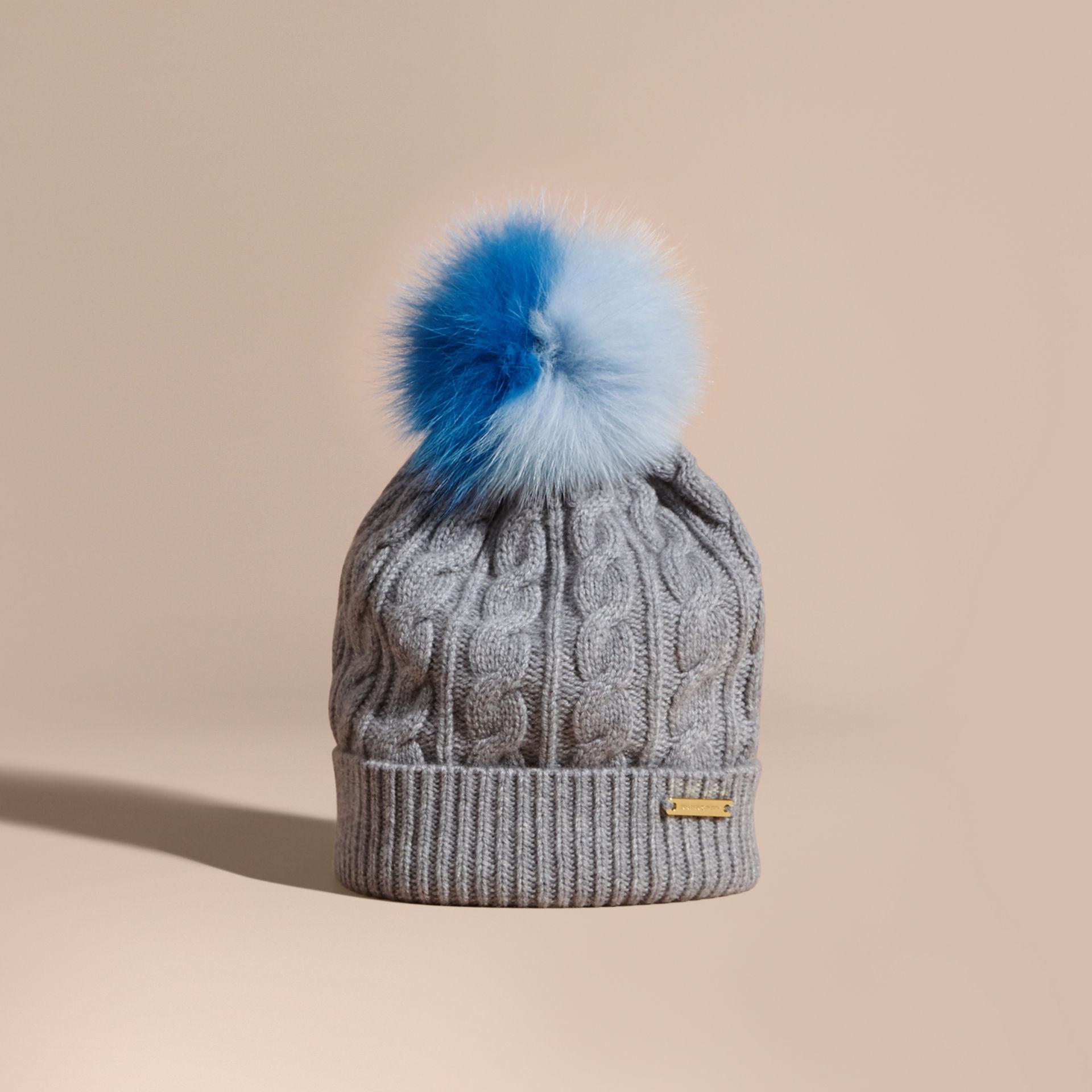 burberry pom pom beanie Fur  Blue Two Pom Beanie Grey pom Lyst tone  With Melange/cornflower