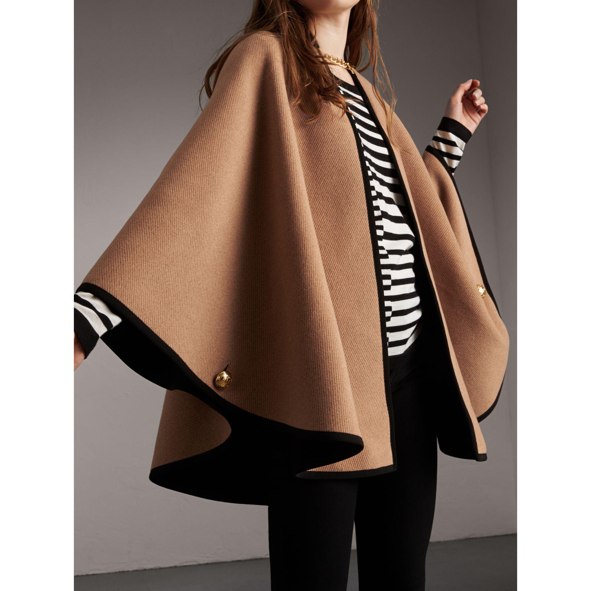 Burberry Wool Cashmere Military Cape Camel/black in Black ...