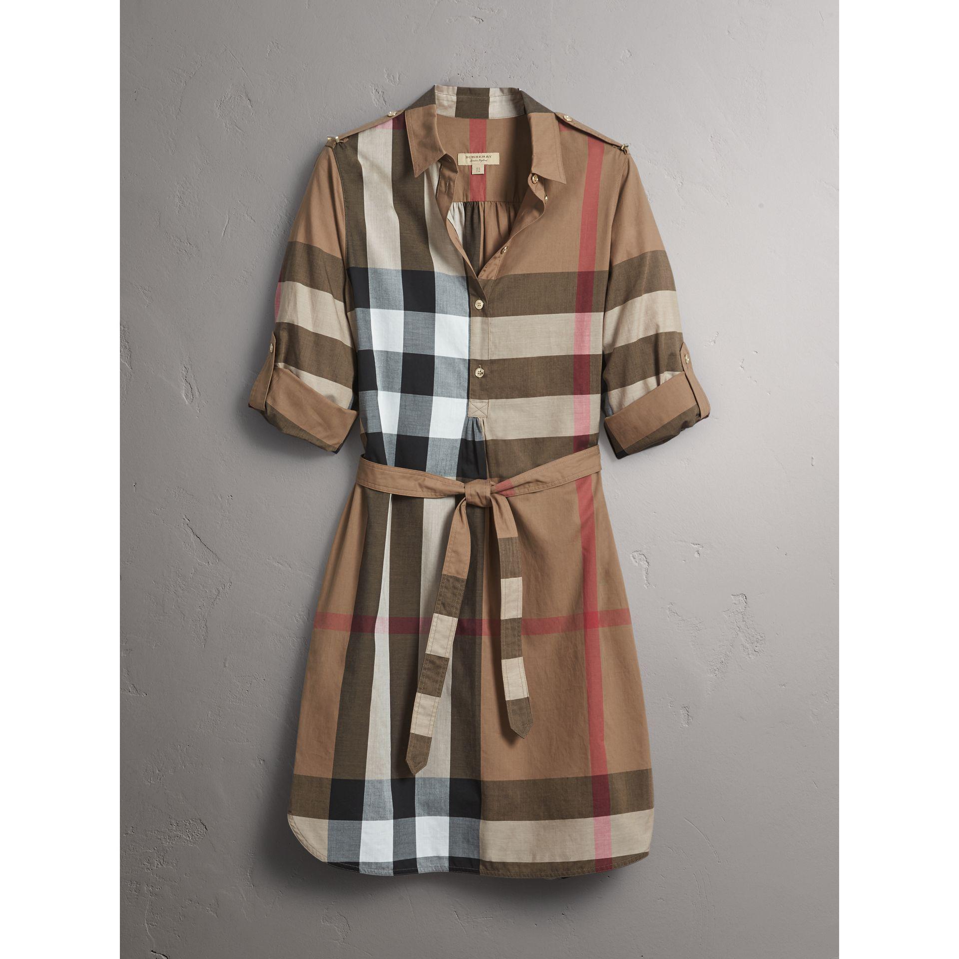 Lyst - Burberry Check Cotton Shirt Dress Taupe Brown in Brown