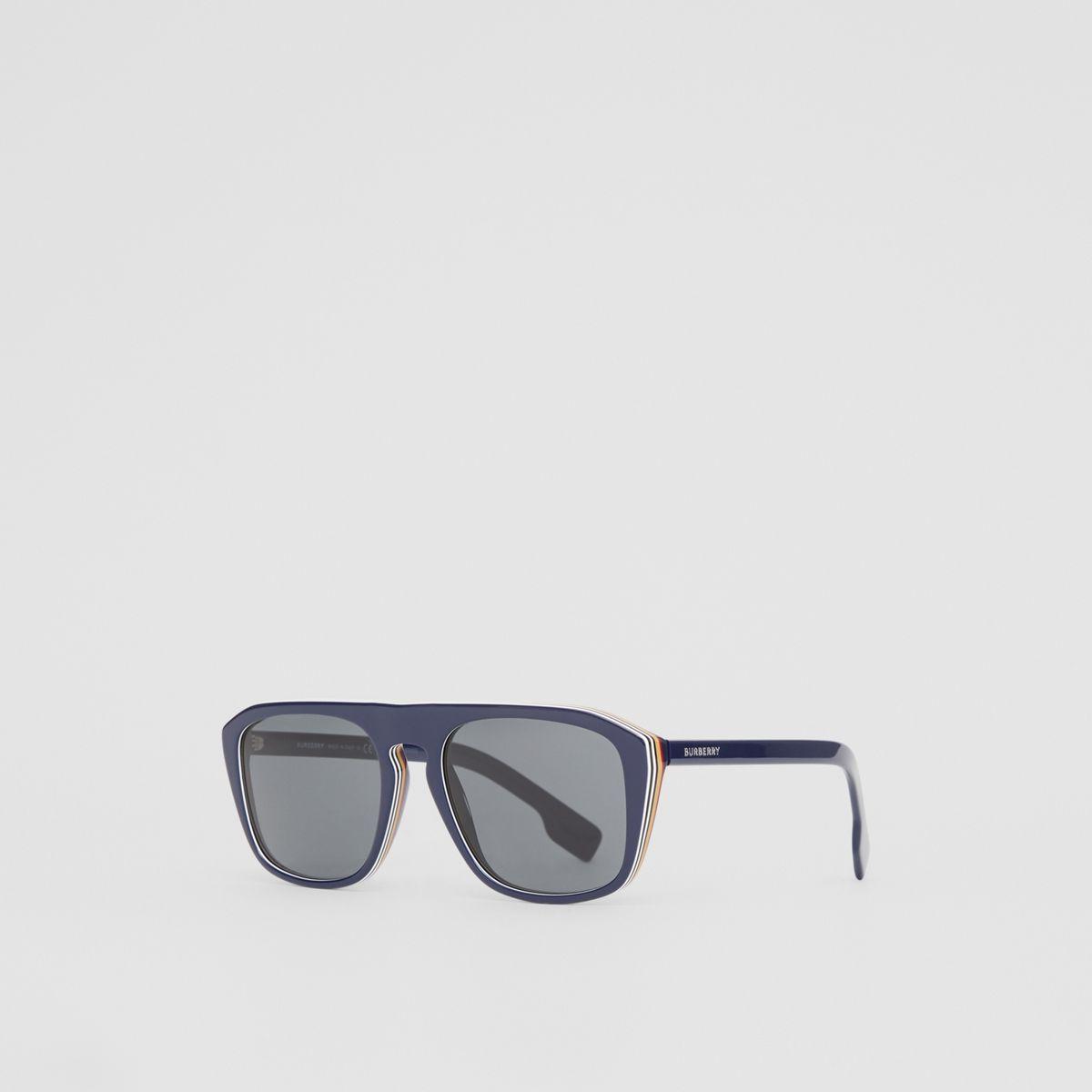 Burberry Icon Stripe Detail Square Frame Sunglasses in Blue for Men - Lyst