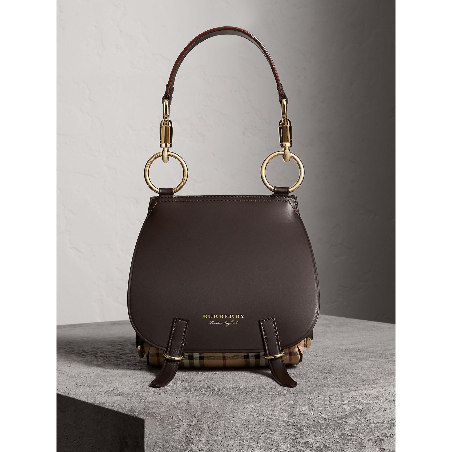 Lyst Burberry The Bridle Bag In Leather And Haymarket Check Dark Gallery Women S Burberry Haymarket