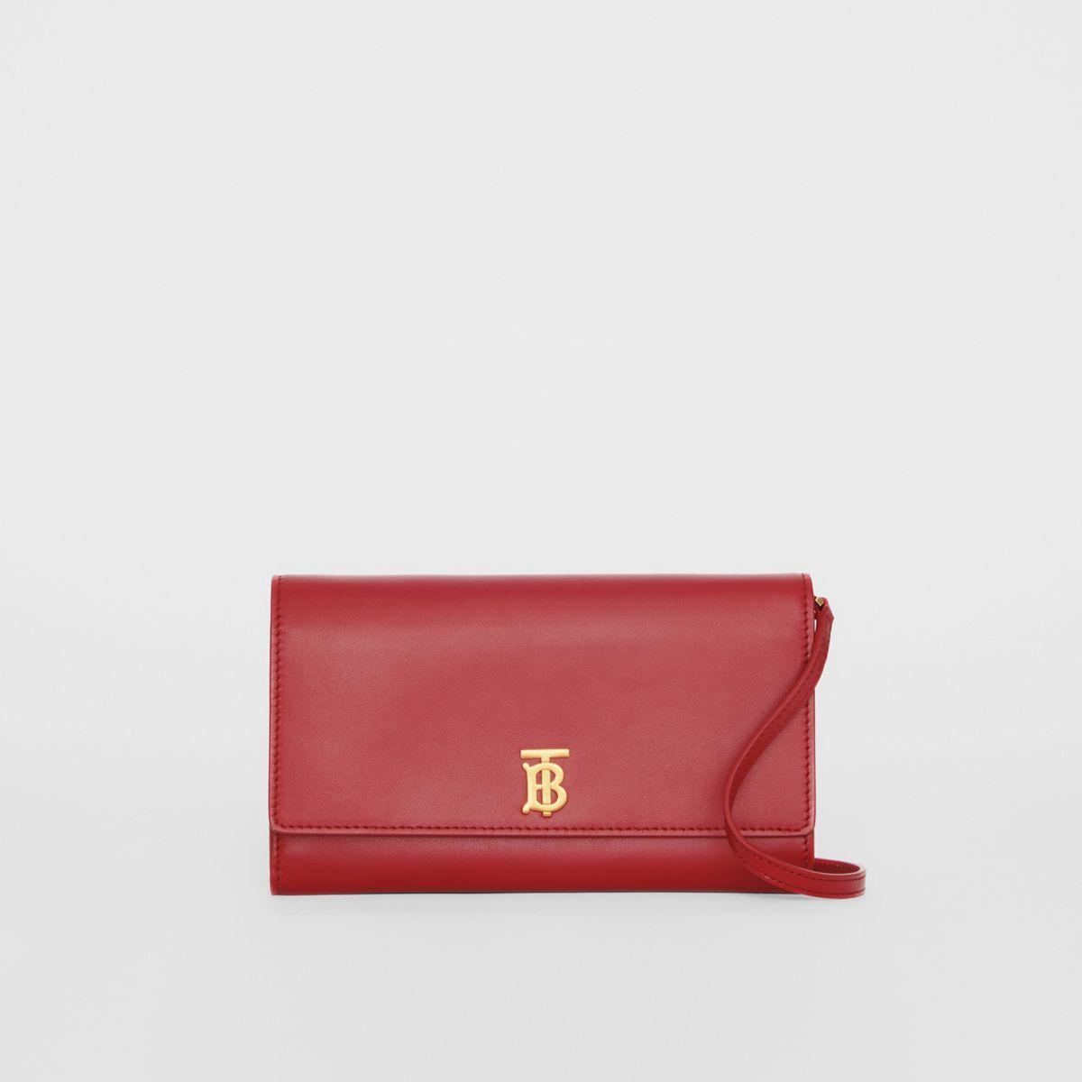 Lyst - Burberry Monogram Motif Leather Wallet With Detachable Strap in Red