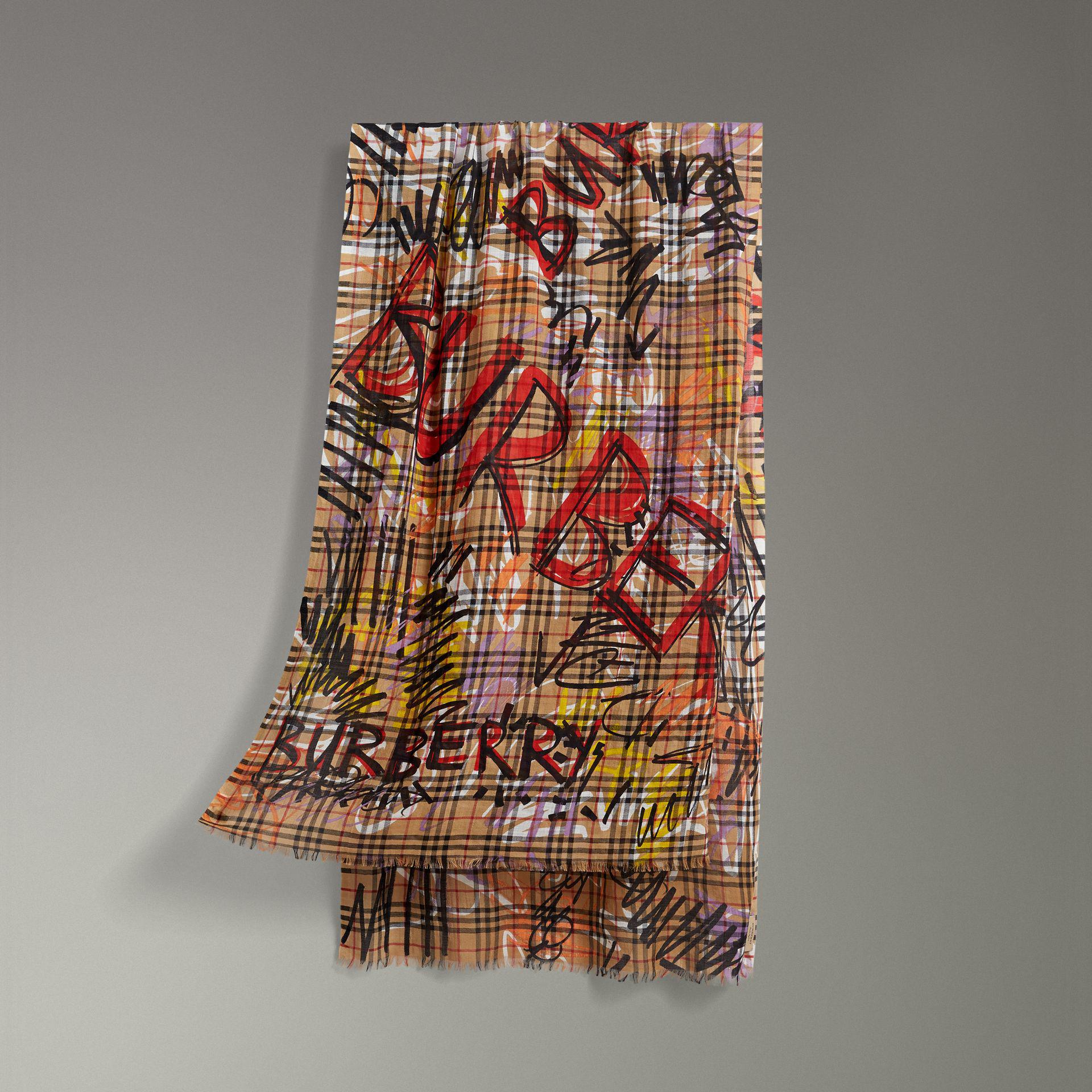 Burberry Graffiti Vintage Check Wool Silk Scarf Lyst