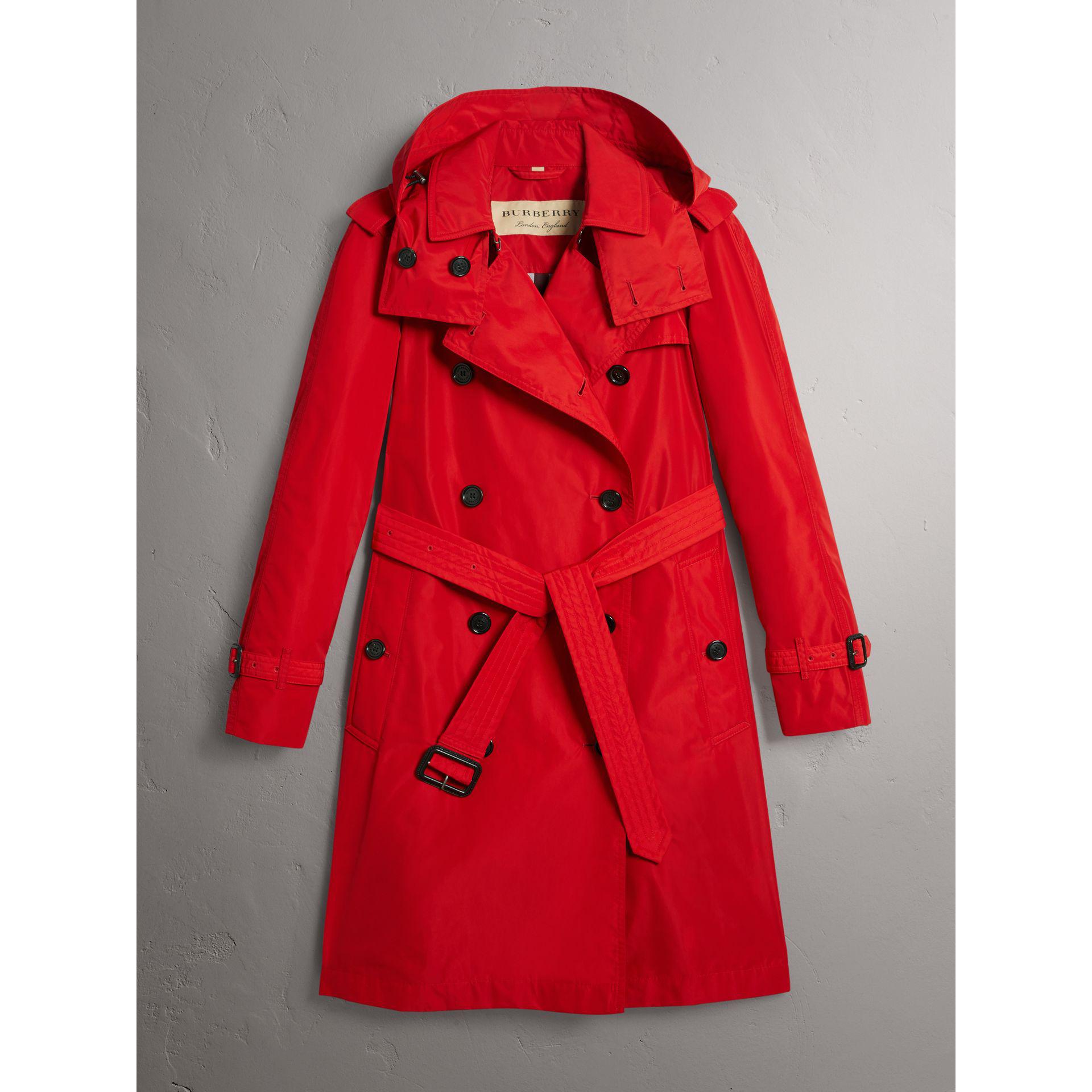 Lyst - Burberry Detachable Hood Taffeta Trench Coat in Red