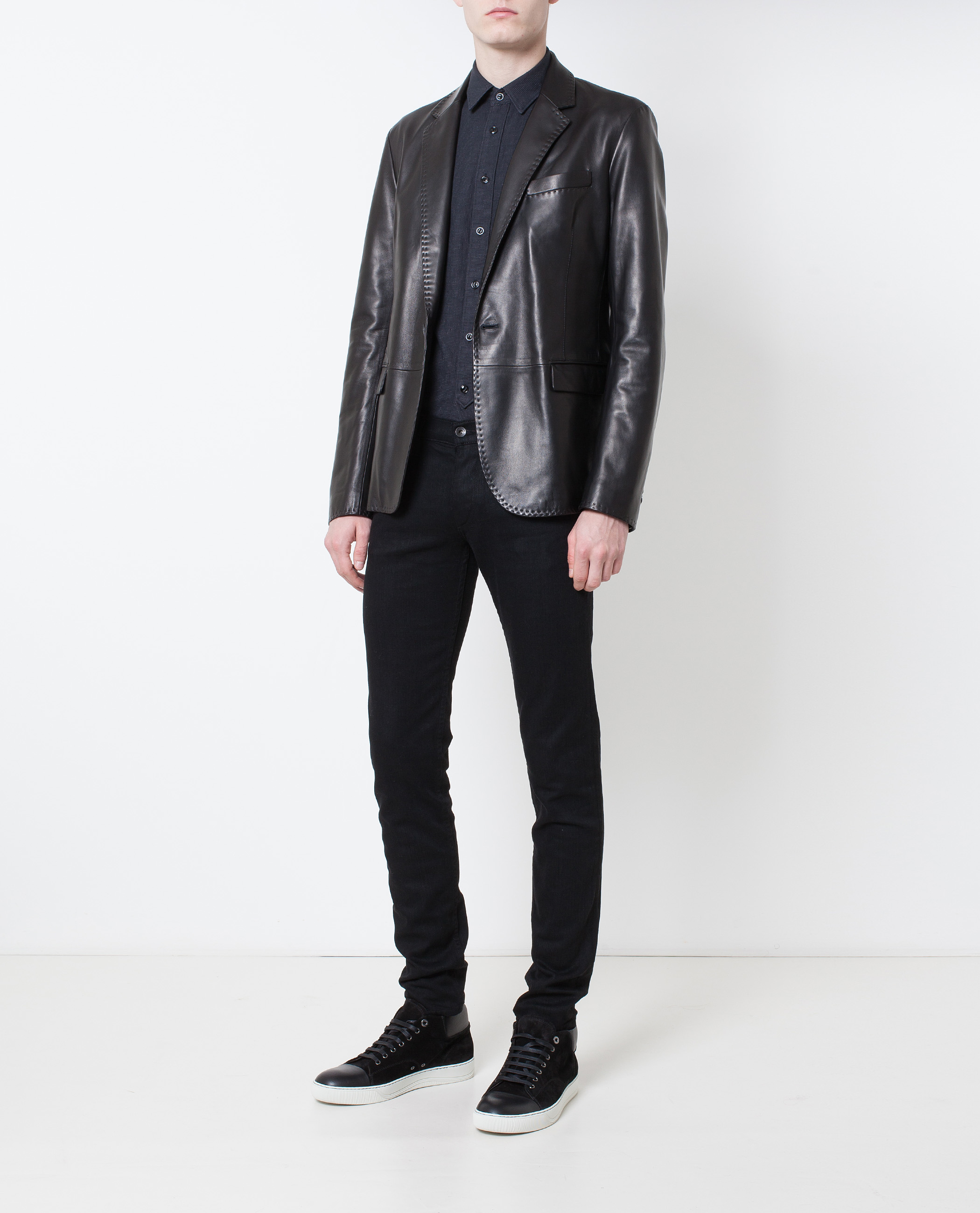 Lyst - Lanvin Tailored Leather Jacket in Black for Men