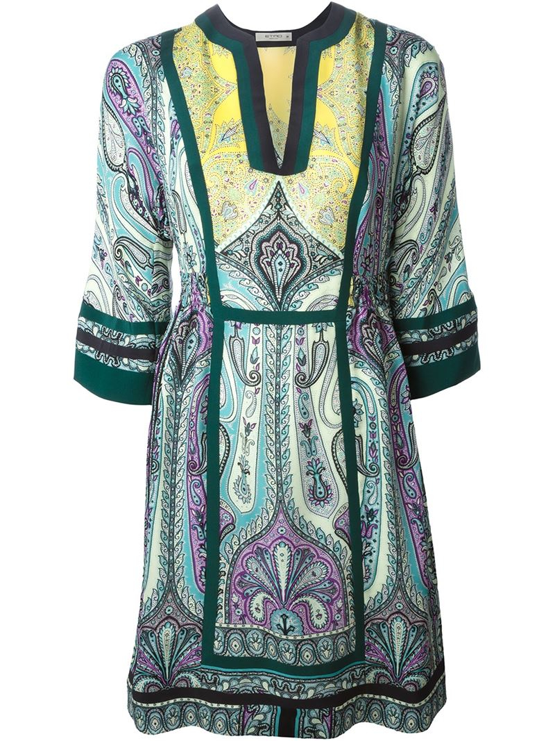 Lyst - Etro Paisley-Print Silk Tunic Dress in Green