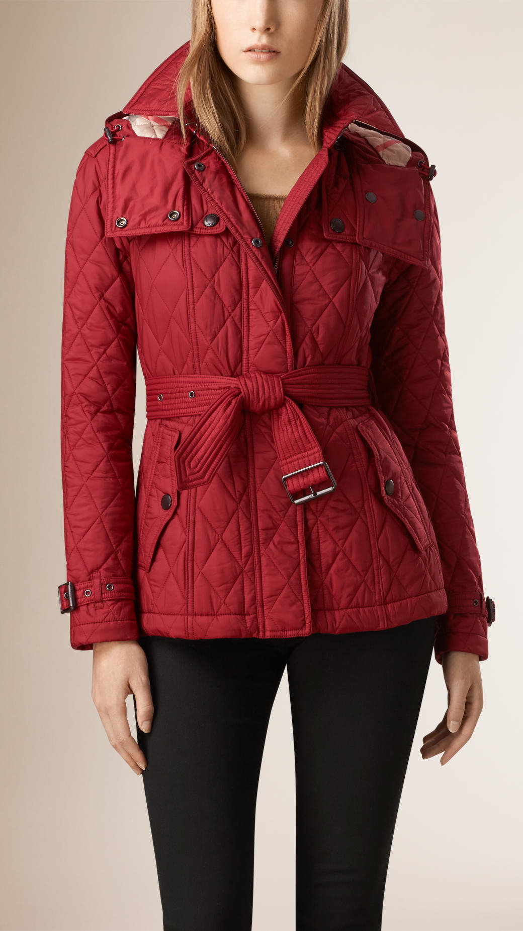 Burberry Diamond Quilted Jacket With Detachable Hood in Red (dark ...