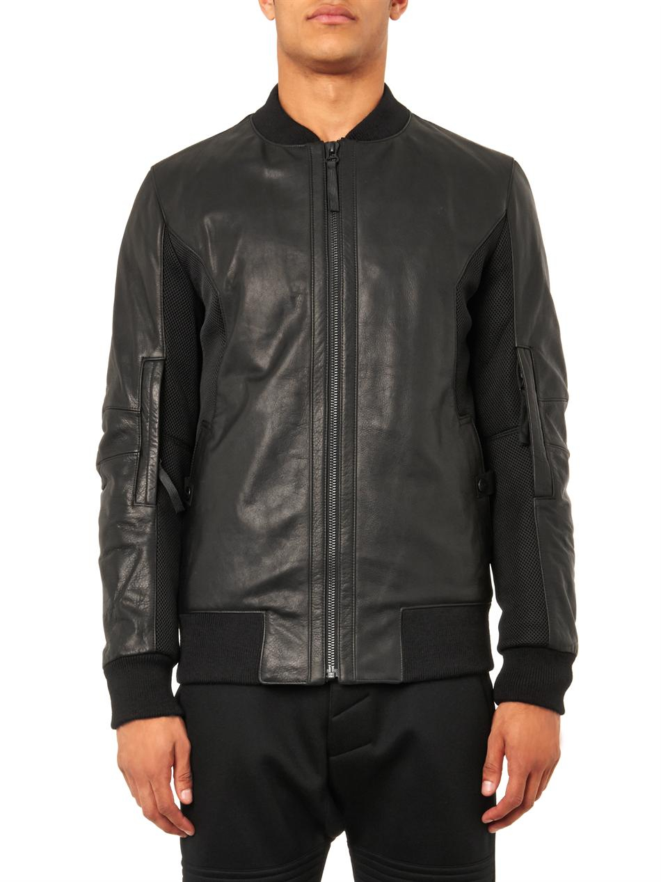 Helmut lang Leather and Mesh Bomber Jacket in Black for Men | Lyst
