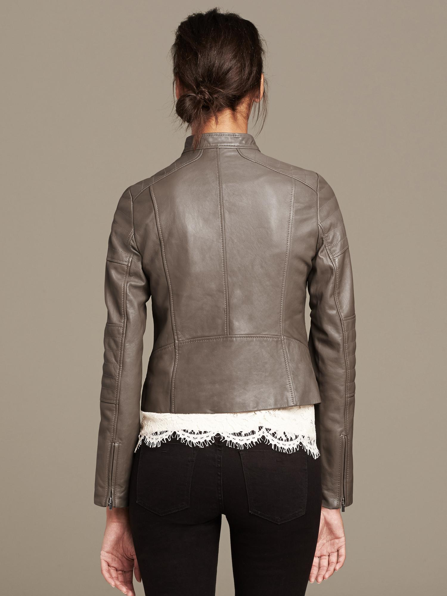 Banana Republic Quilted Taupe Leather Moto Jacket In Brown