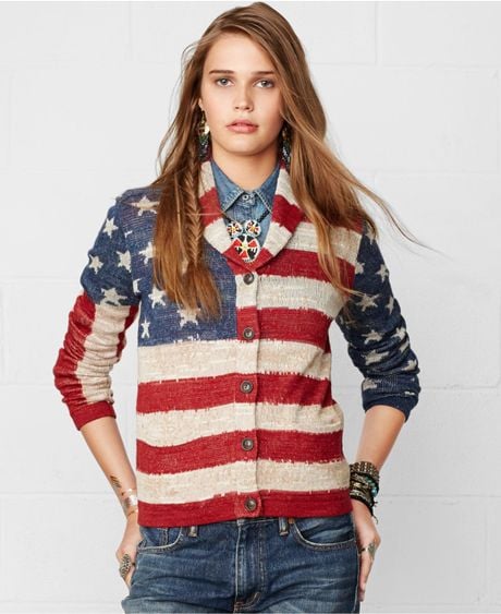 Denim & Supply Ralph Lauren American-Flag Cardigan in Red (Creambluered ...