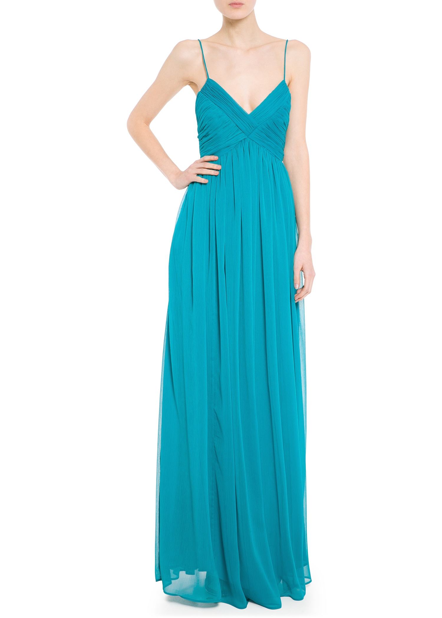 Mango Draped Neckline Gown in Green | Lyst