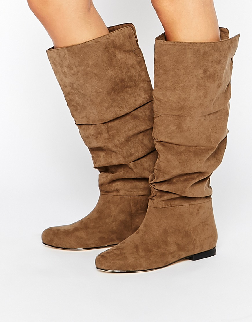 Lyst - Asos Collaborate Knee High Flat Slouch Boots In Brown-3647