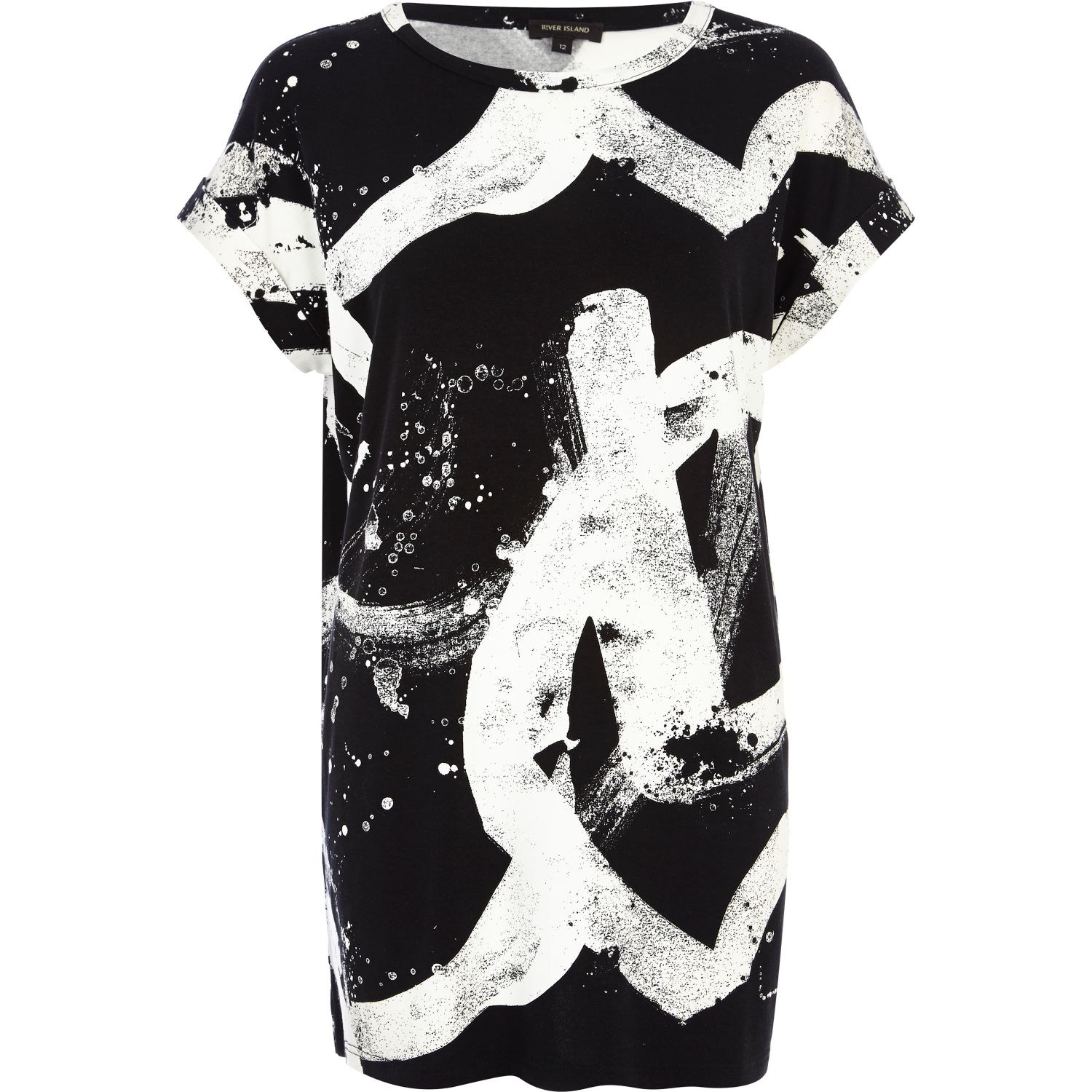 River island Black Brush Stroke Print Oversized TShirt in White Lyst