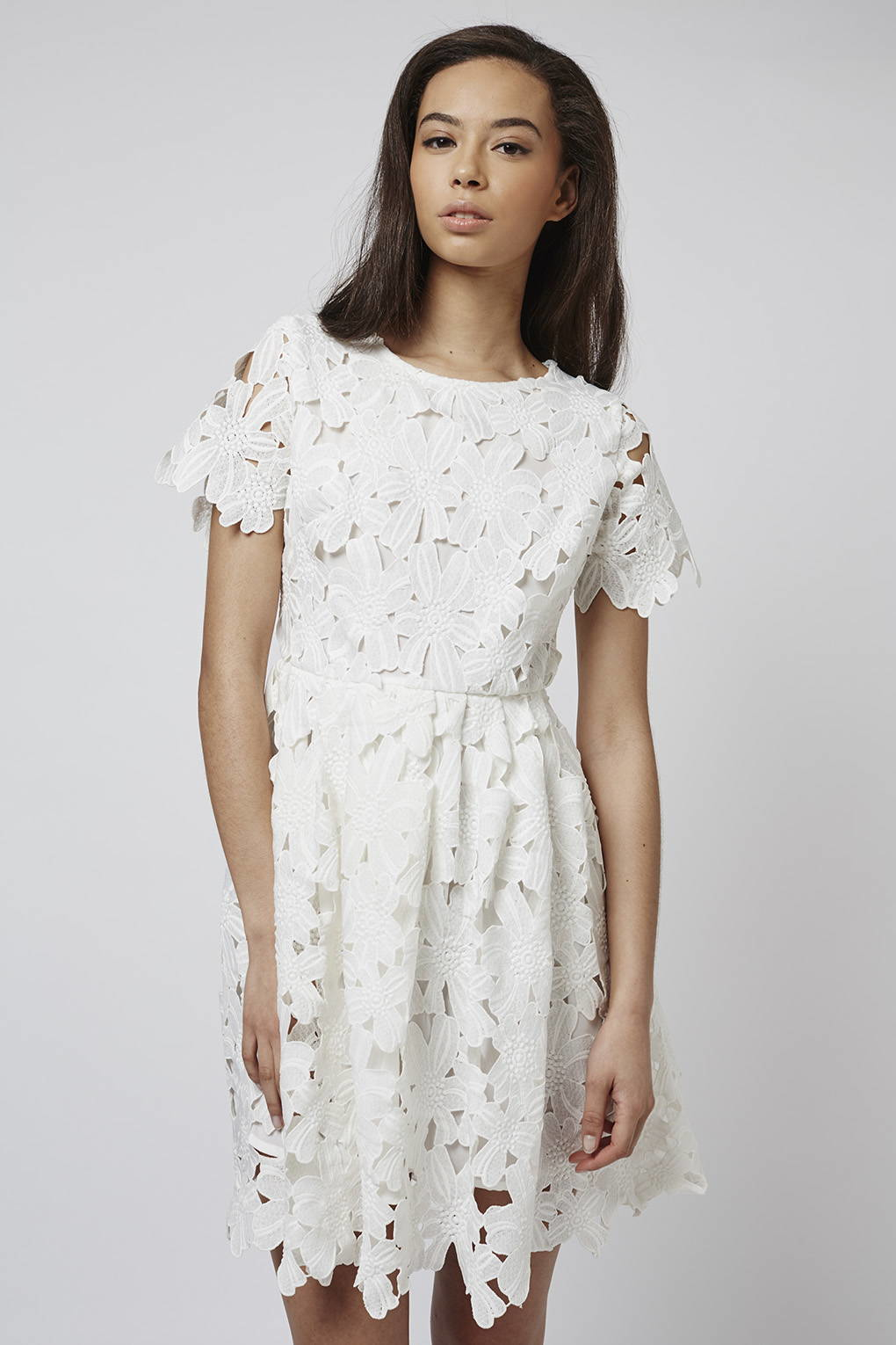 white floral lace cutout dress