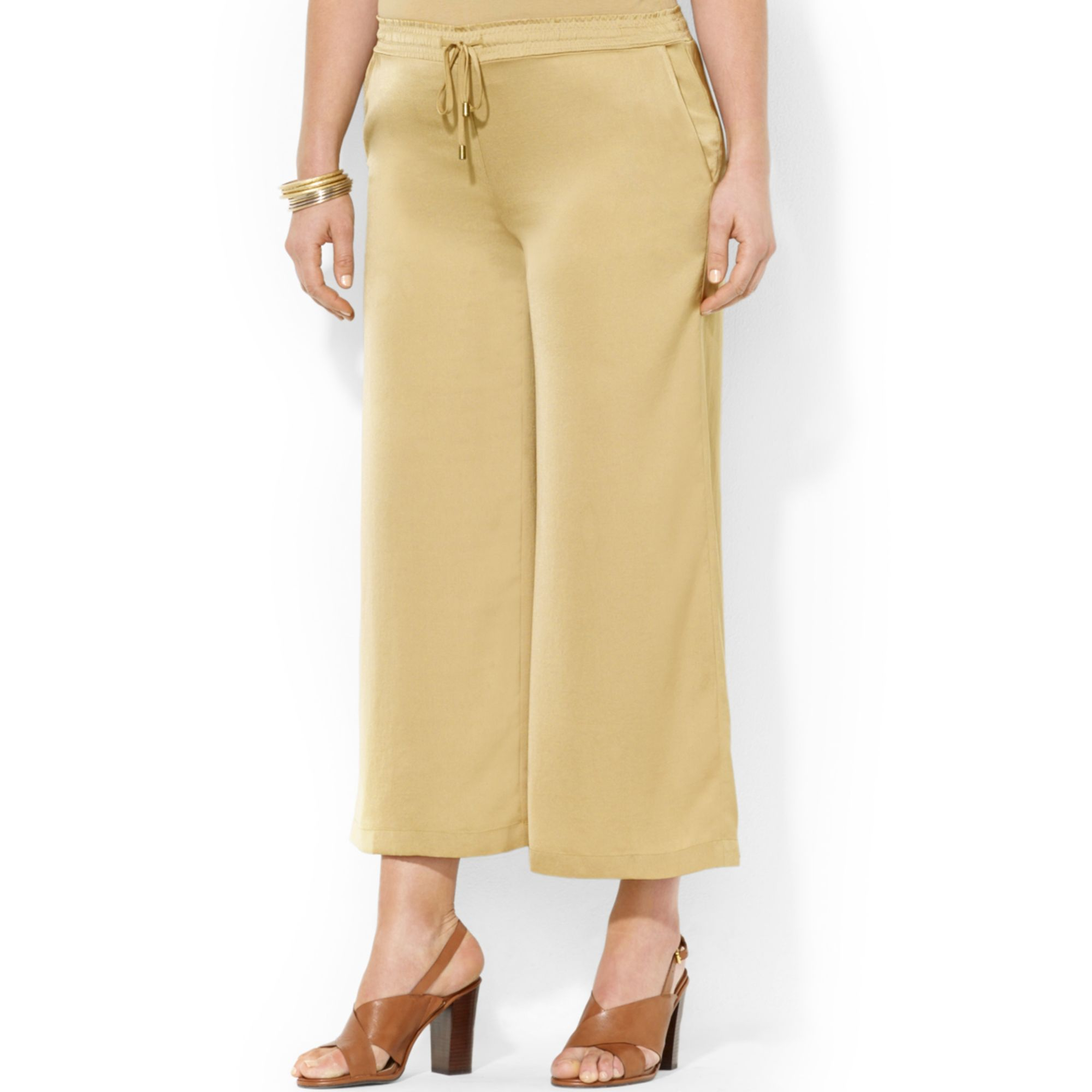 Lyst Lauren By Ralph Lauren Plus Size Cropped Wideleg Soft Pants In Natural 3837