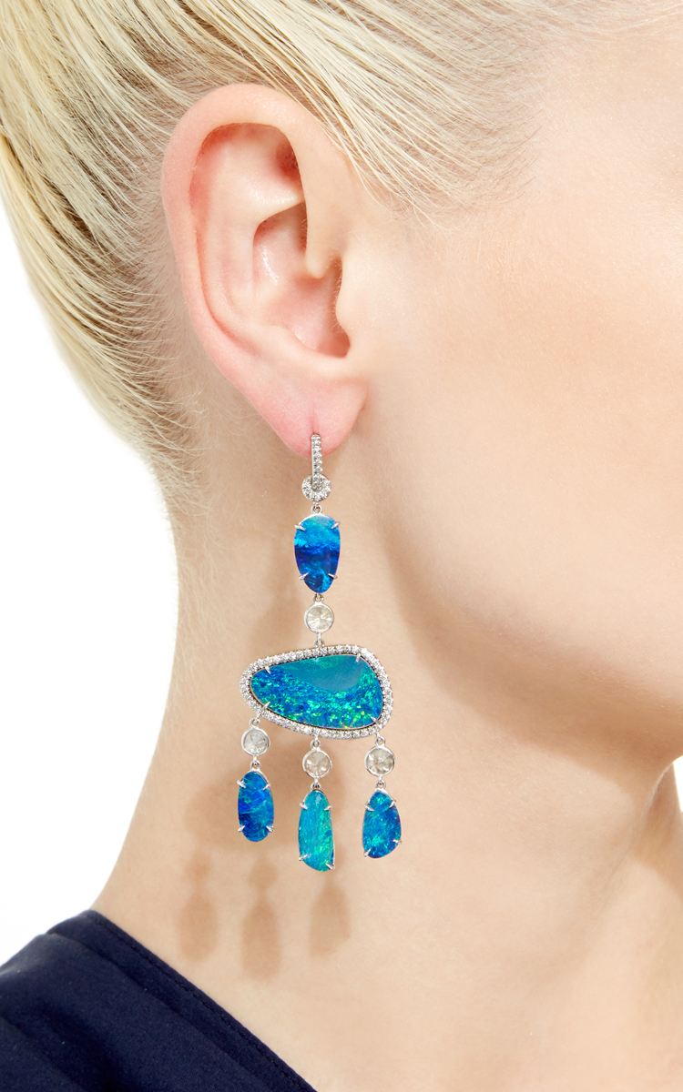 Lyst Nina Runsdorf 18k White Opal Chandelier Earrings In Green Gallery