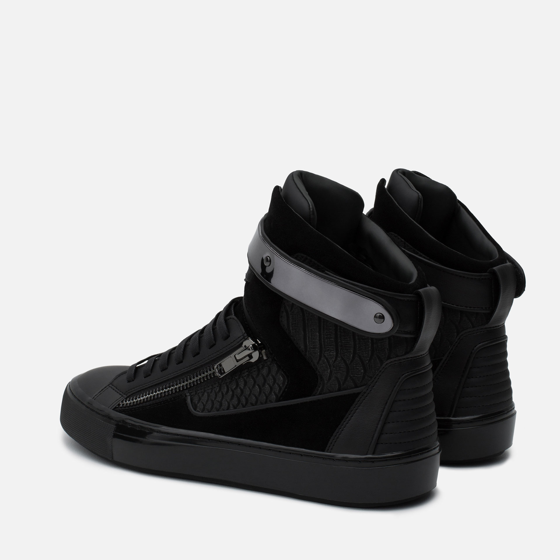Zara Metallic-Strap Faux-Leather High-Top Sneakers in Black for Men | Lyst