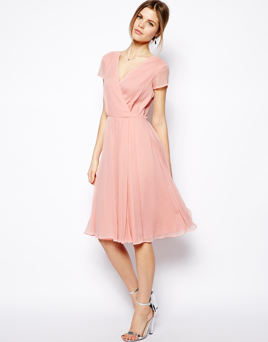 Lyst - Asos Wrap Dress In Midi Length in Pink