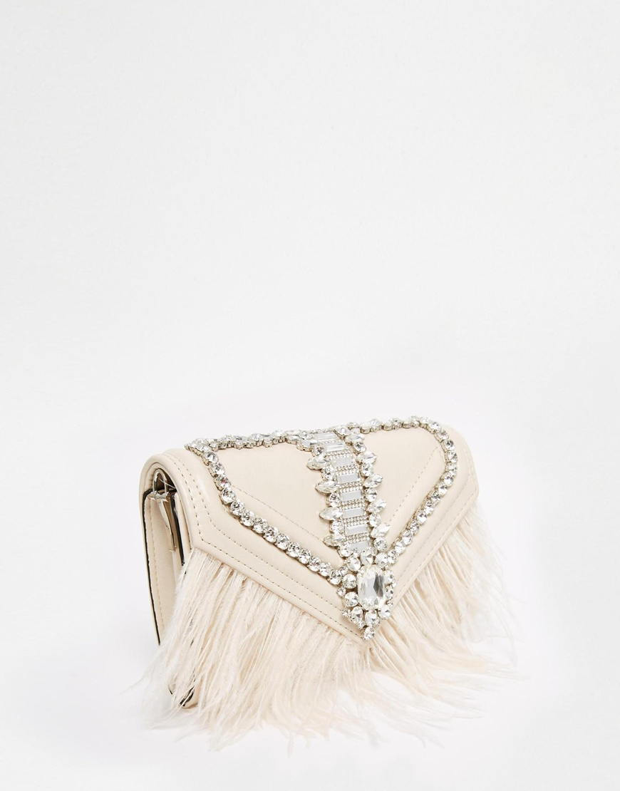 Lyst Aldo Clutch Bag With Stone Feather Detailing In Metallic Gallery