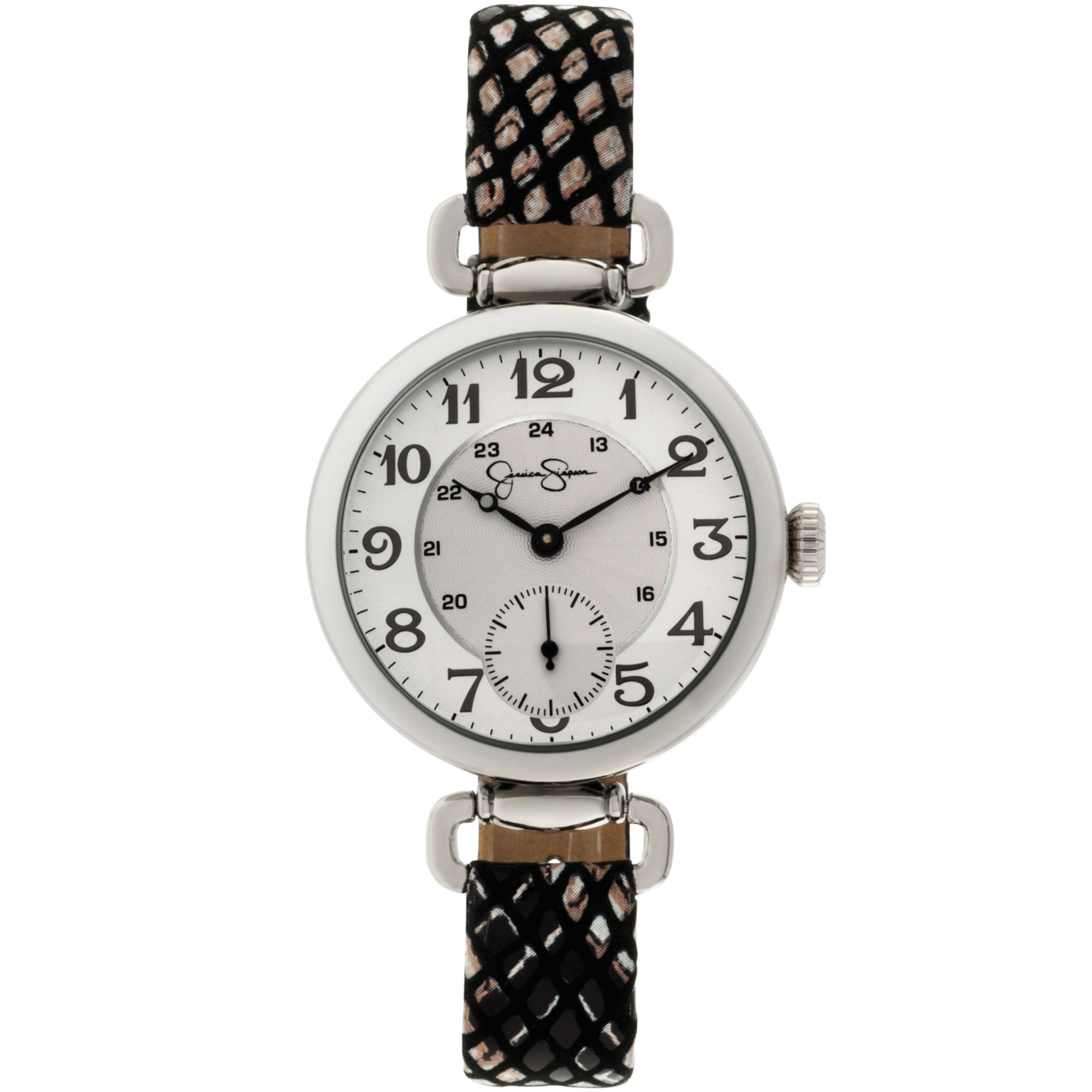 Jessica Simpson Womens Black Braided Animal Pattern Leather Strap Watch ...