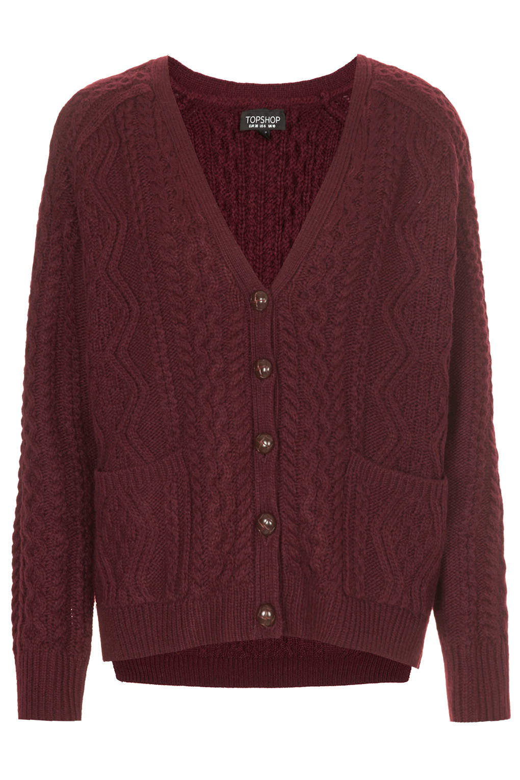 Lyst - Topshop Cable Knit Cardigan in Red