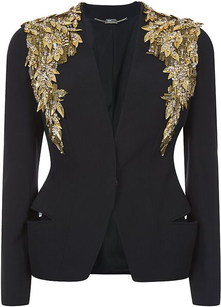Alexander Mcqueen Embellished Shoulder Jacket in Black | Lyst