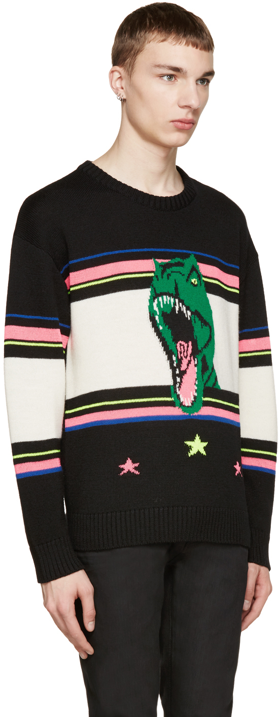 Saint laurent Black And Fluorescent Dinosaur Sweater in Black for Men ...