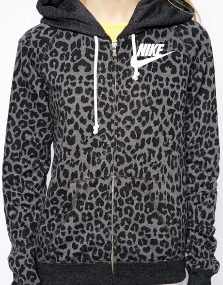 Nike Leopard Zip Through Hoodie in Black (Blackgrey) | Lyst