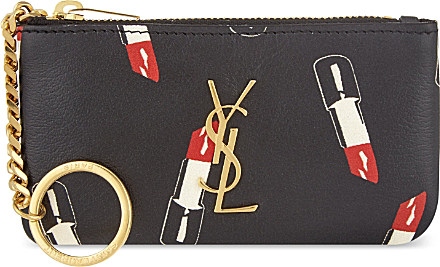 Saint laurent Monogram Mini Lipstick-print Leather Pouch in Black ...