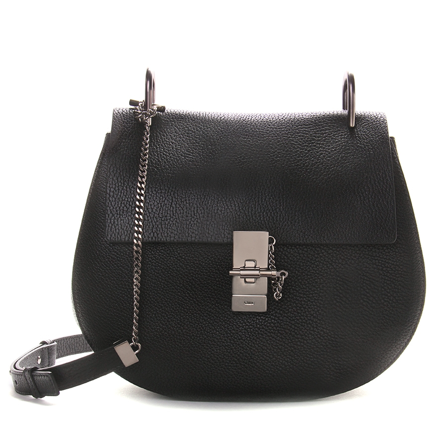 Chloé Drew Large Leather Bag in Black | Lyst