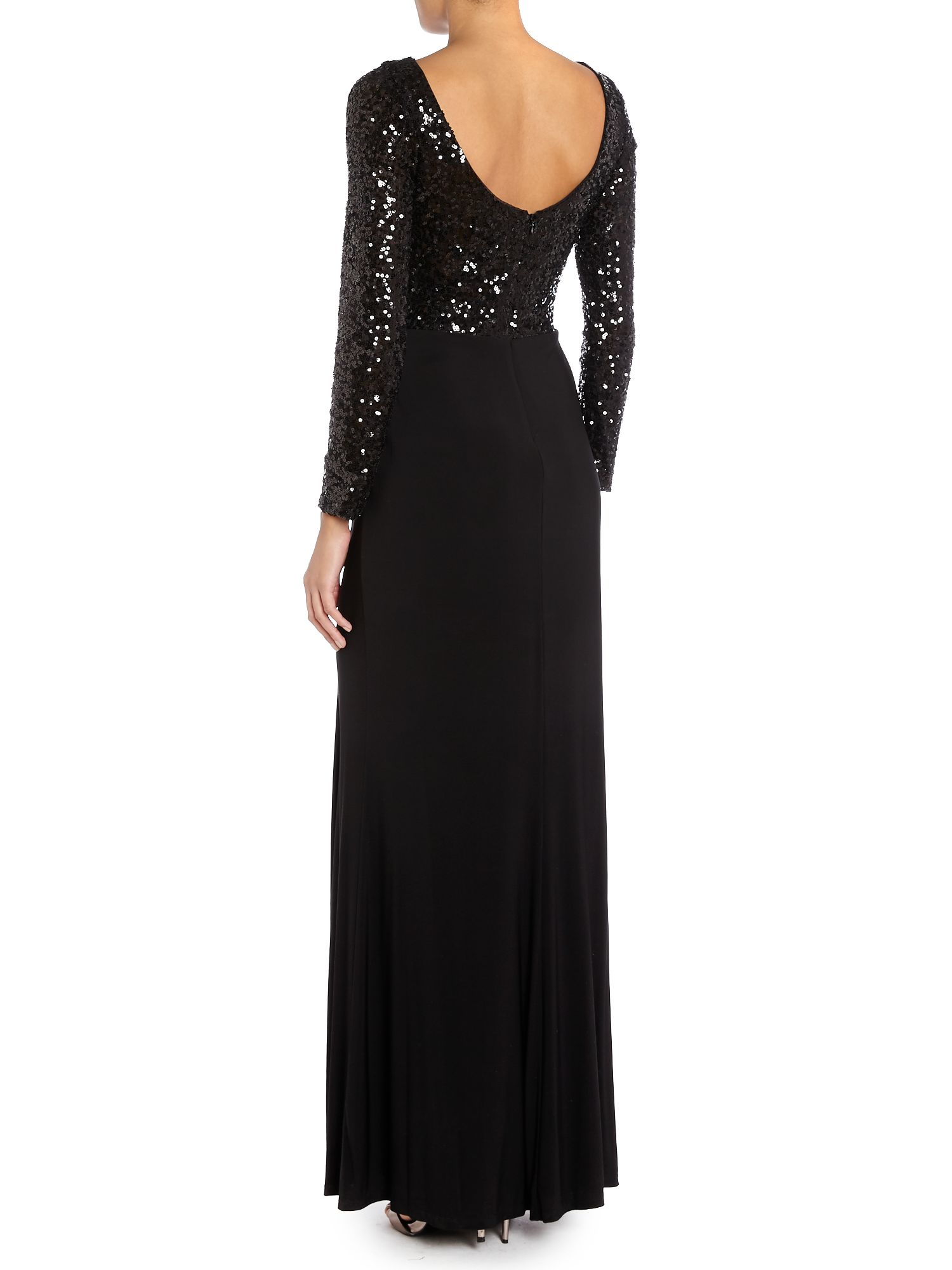 Lauren by ralph lauren Oleanne Long Sleeve Sequin Gown in Black | Lyst