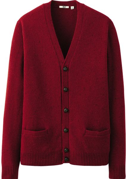 Uniqlo Lambswool Blend V Neck Cardigan in Red for Men | Lyst