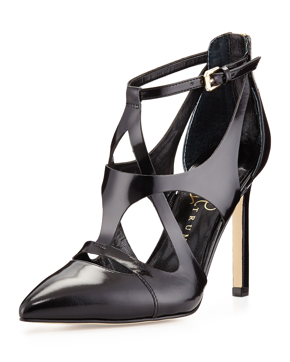 Ivanka Trump Chatyy Shiny Leather Ankle-Wrap Pump in Black | Lyst