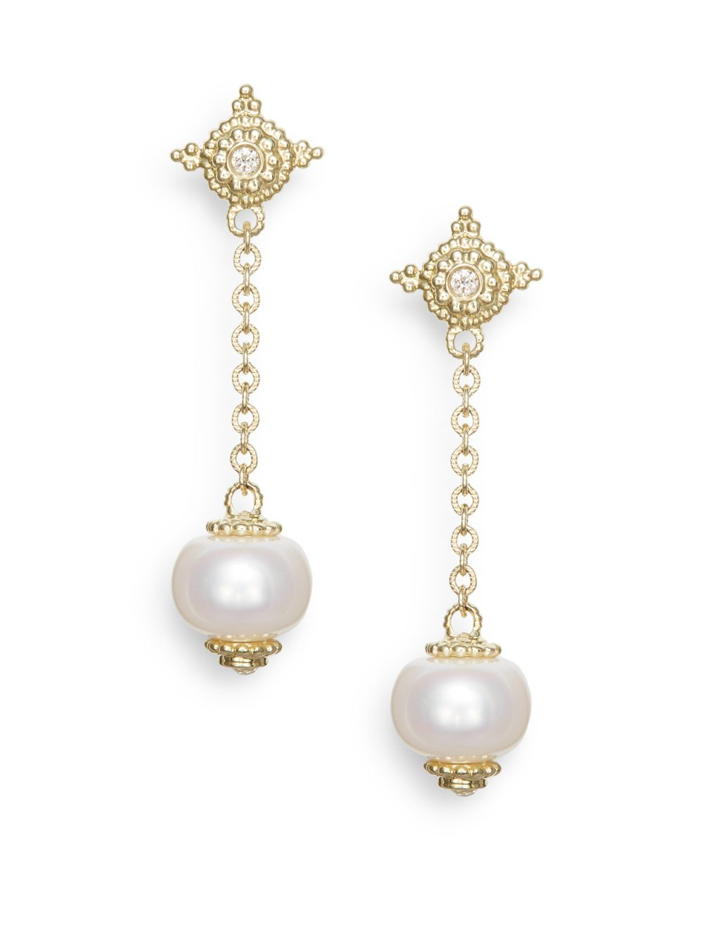 Lyst Judith Ripka 11mm Rondelle Pearl Diamond 14k Yellow Gold Drop Gallery