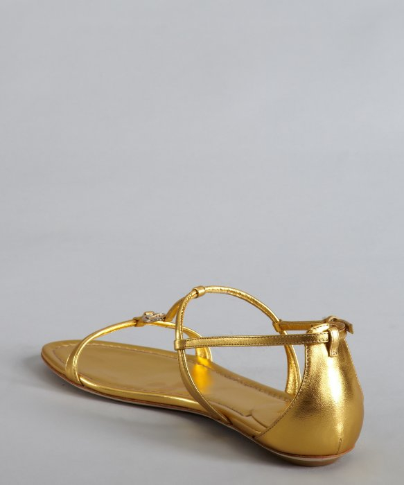 Lyst Gucci Gold Metallic Leather Logo Charm Strappy