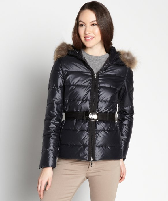 Lyst - Moncler Black Shiny Nylon Angers Quilted Fur Trim Puffer Jacket ...