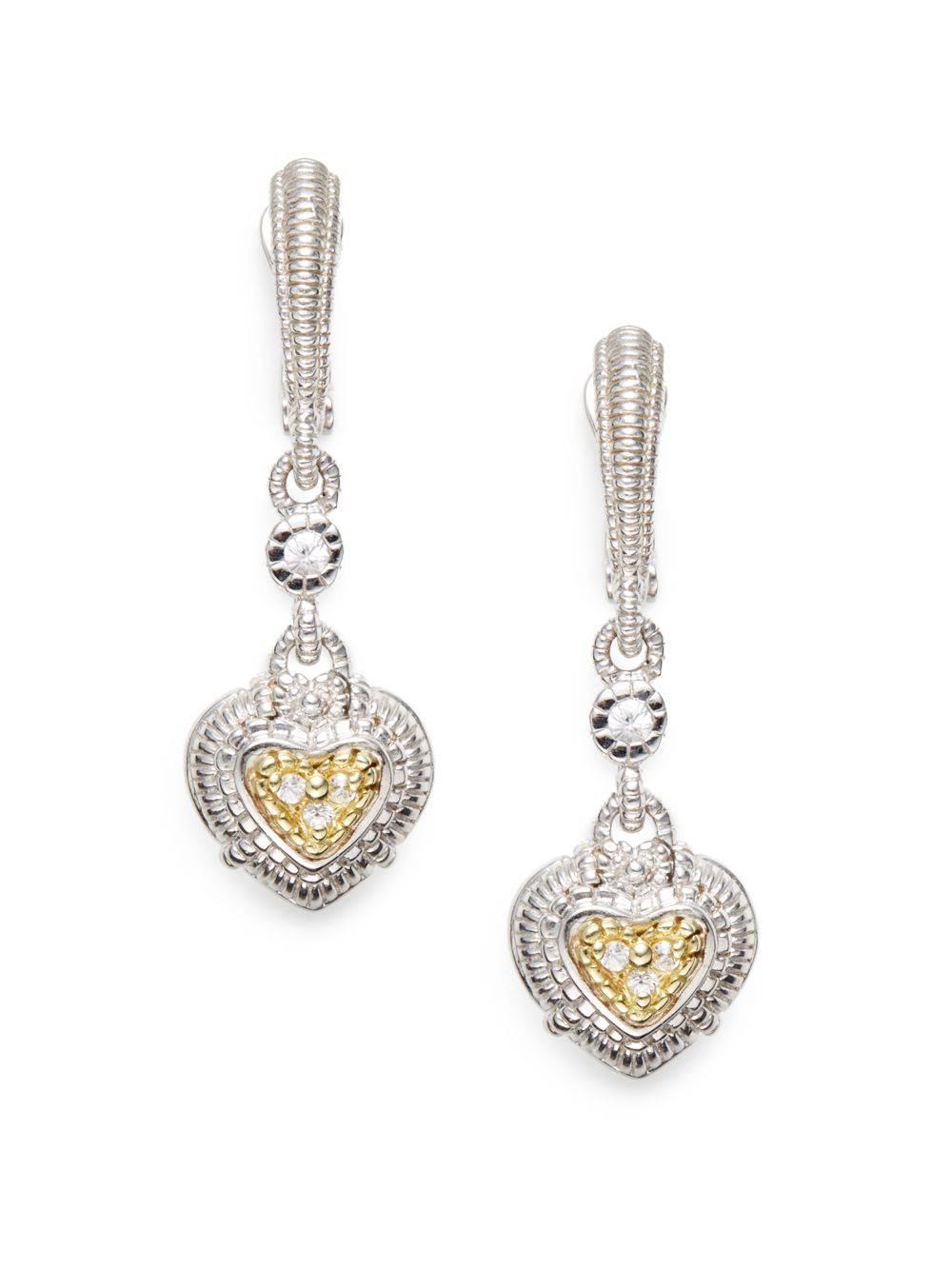 Judith Ripka White Sapphire Sterling Silver Heart Drop Earrings in ...
