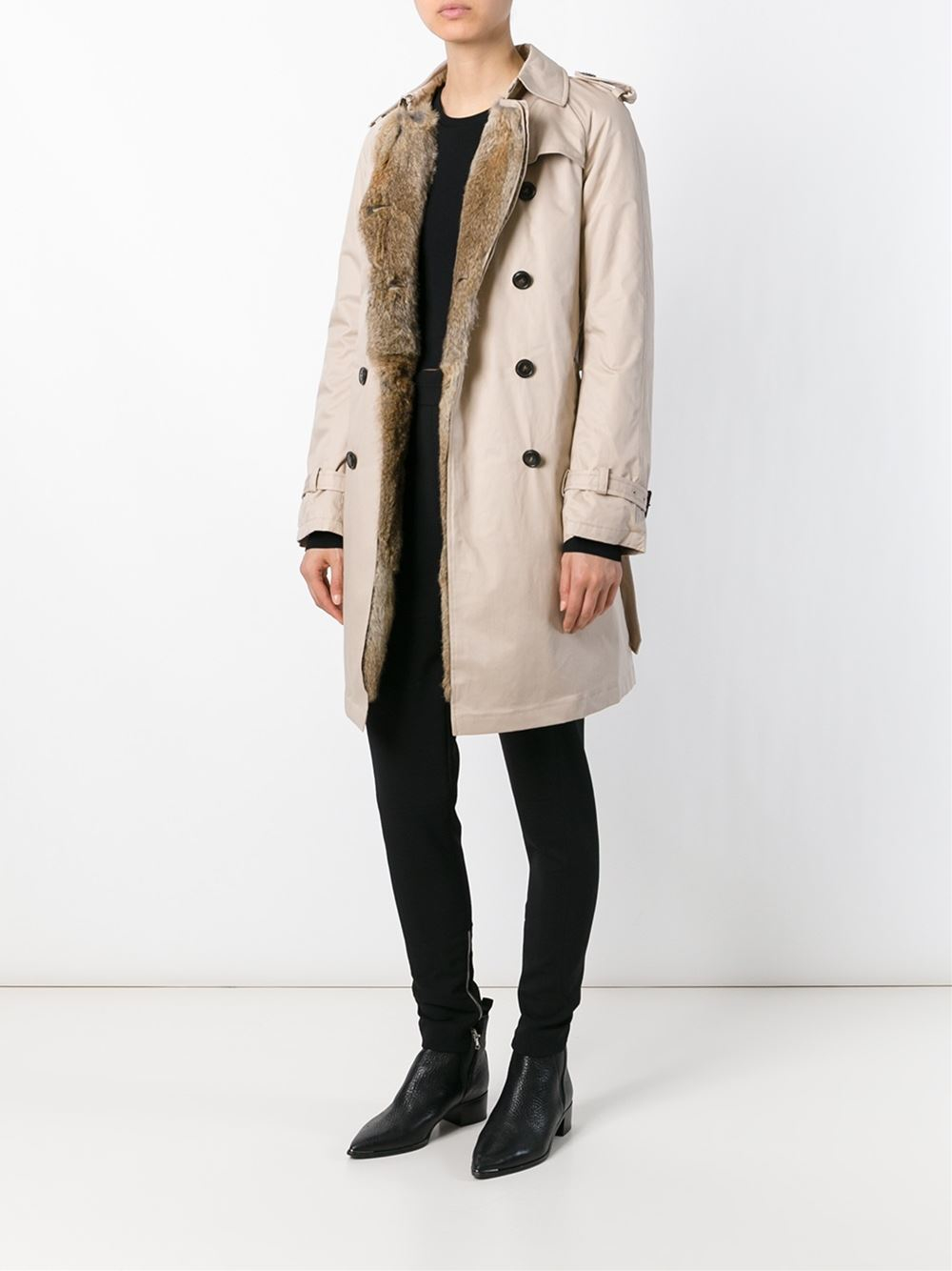 Lyst - Woolrich Rabbit Fur Trim Padded Trench Coat in Natural