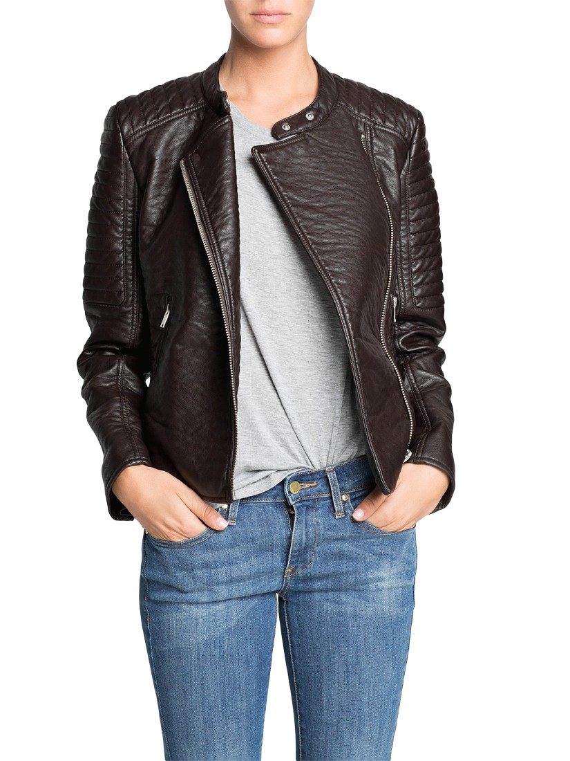 Lyst Mango Quilted Faux Leather Biker Jacket In Blue Gallery