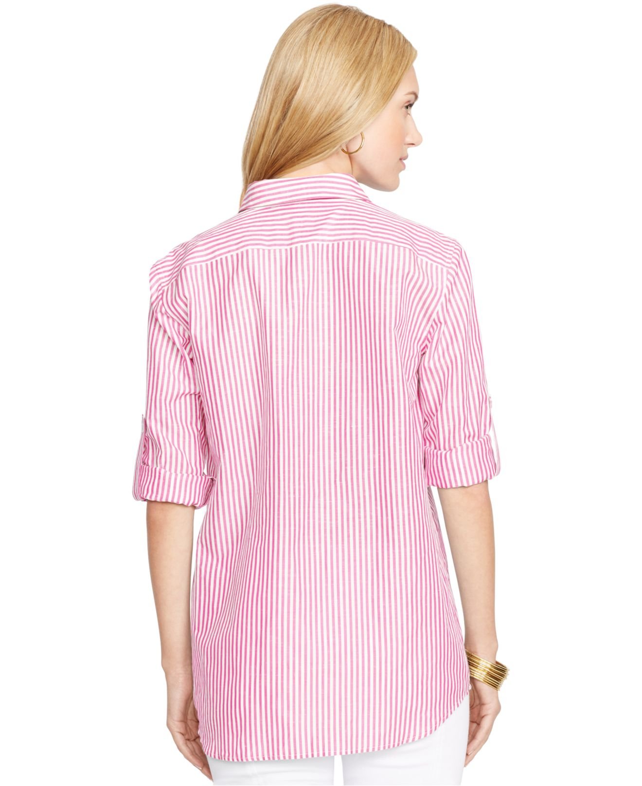 pink and white striped linen shirt