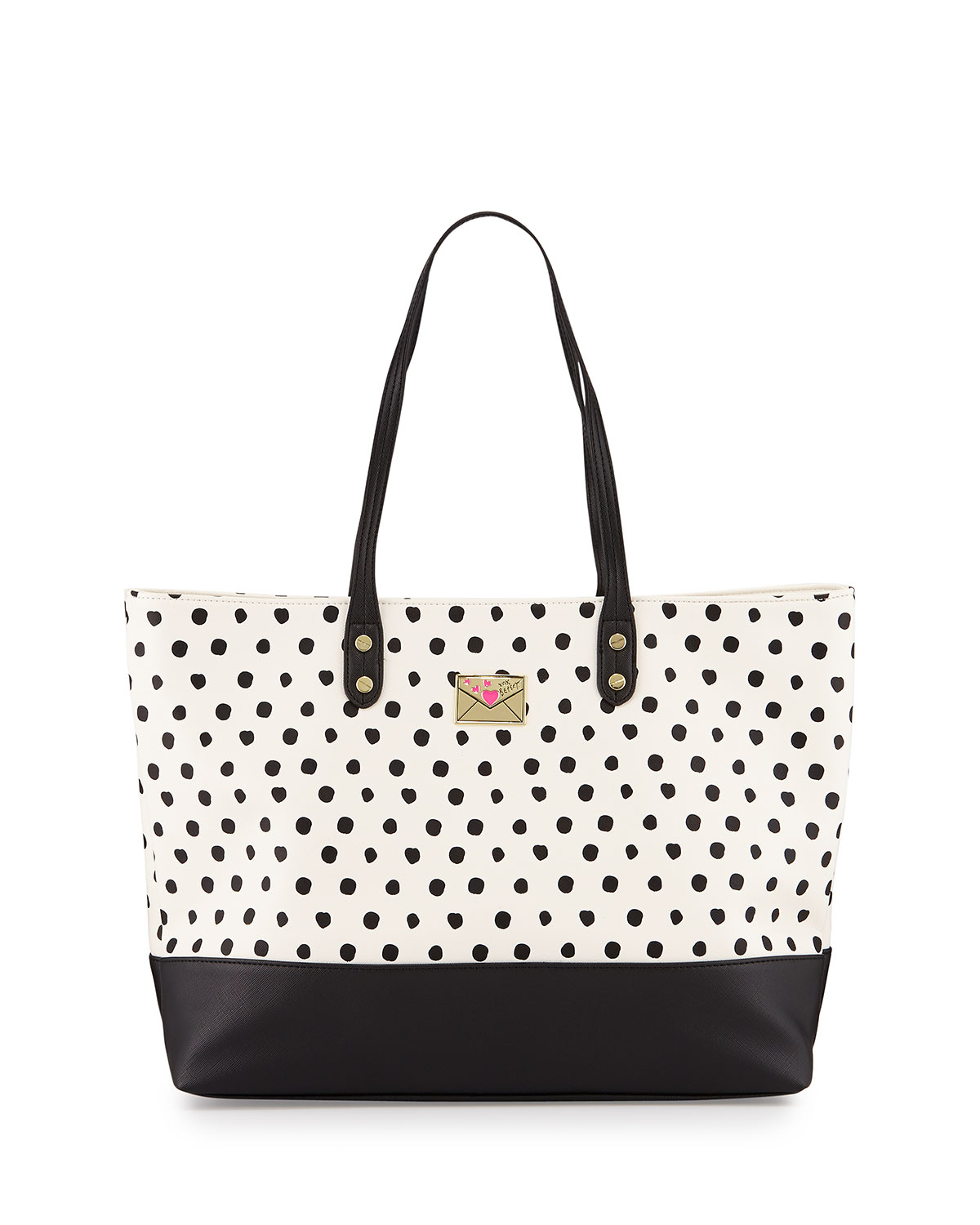 Lyst Betsey Johnson Kiss Polka Dot Faux Leather Tote Bag In Black Gallery