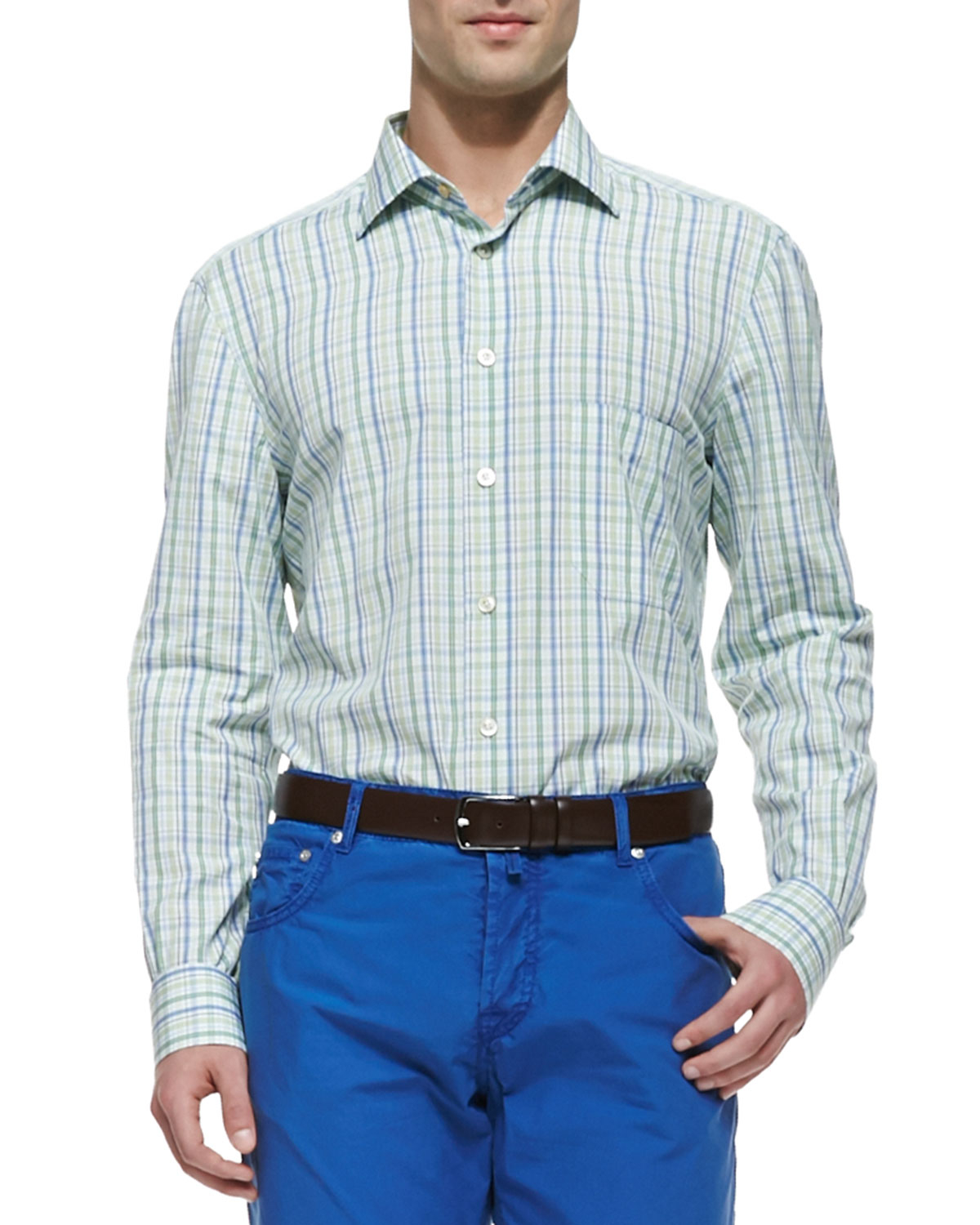Kiton Check ButtonDown Shirt in Green for Men Lyst