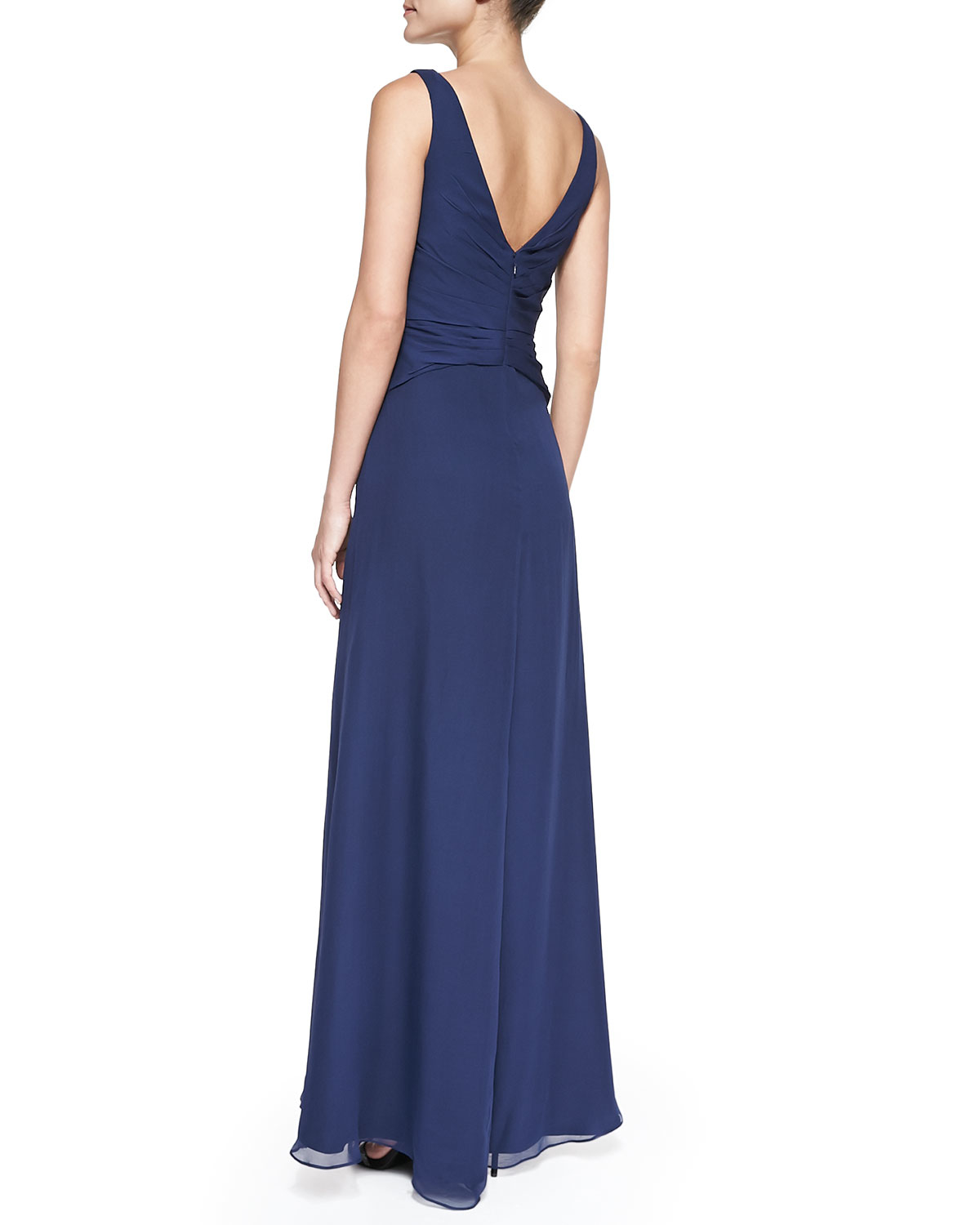 Lyst - Monique Lhuillier Bridesmaids V-neck Chiffon Ruffled Gown in Blue